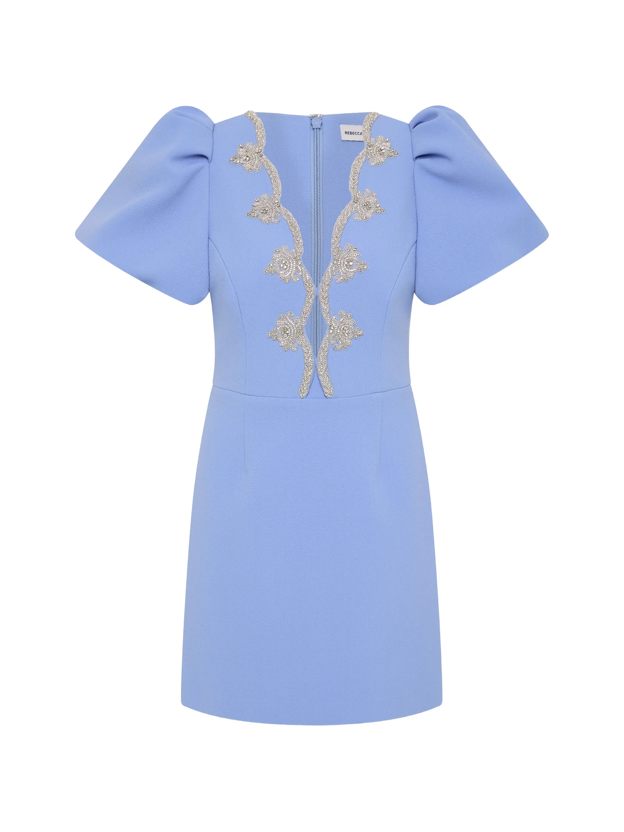 puff sleeve embellished dress