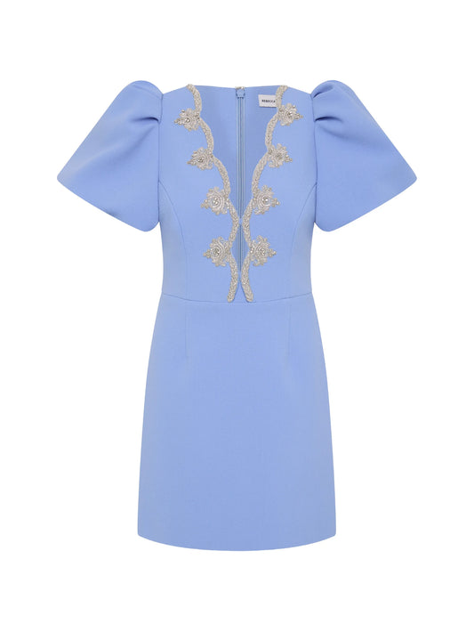 puff sleeve embellished dress