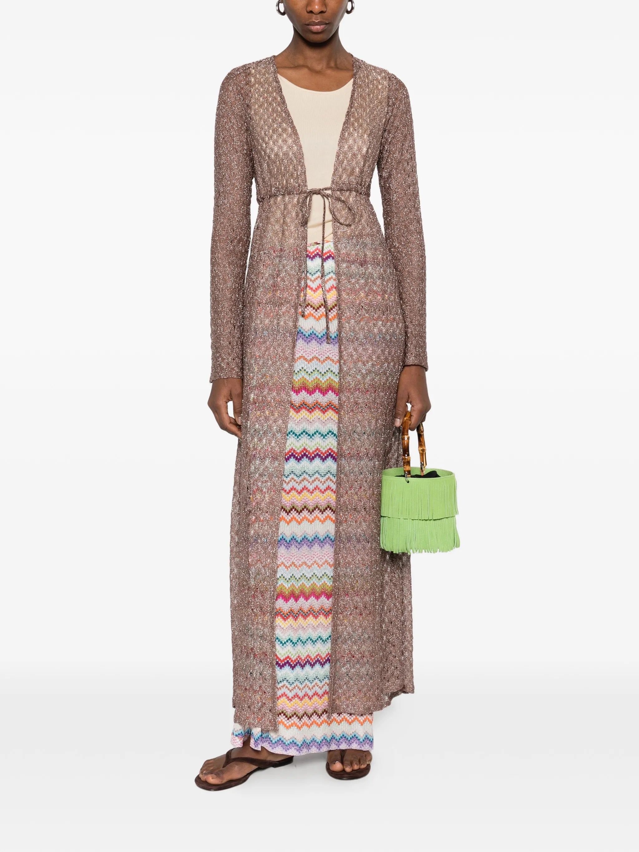 long cardigan in lamé with spiderweb motif