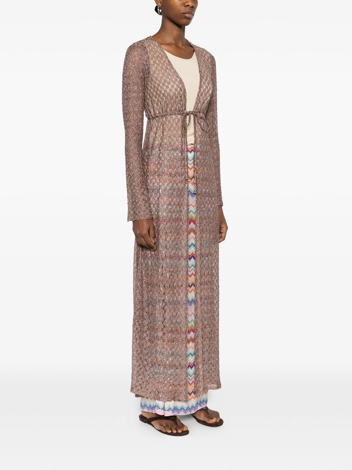long cardigan in lamé with spiderweb motif