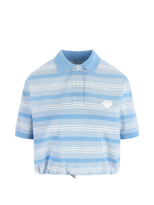 striped logo polo top