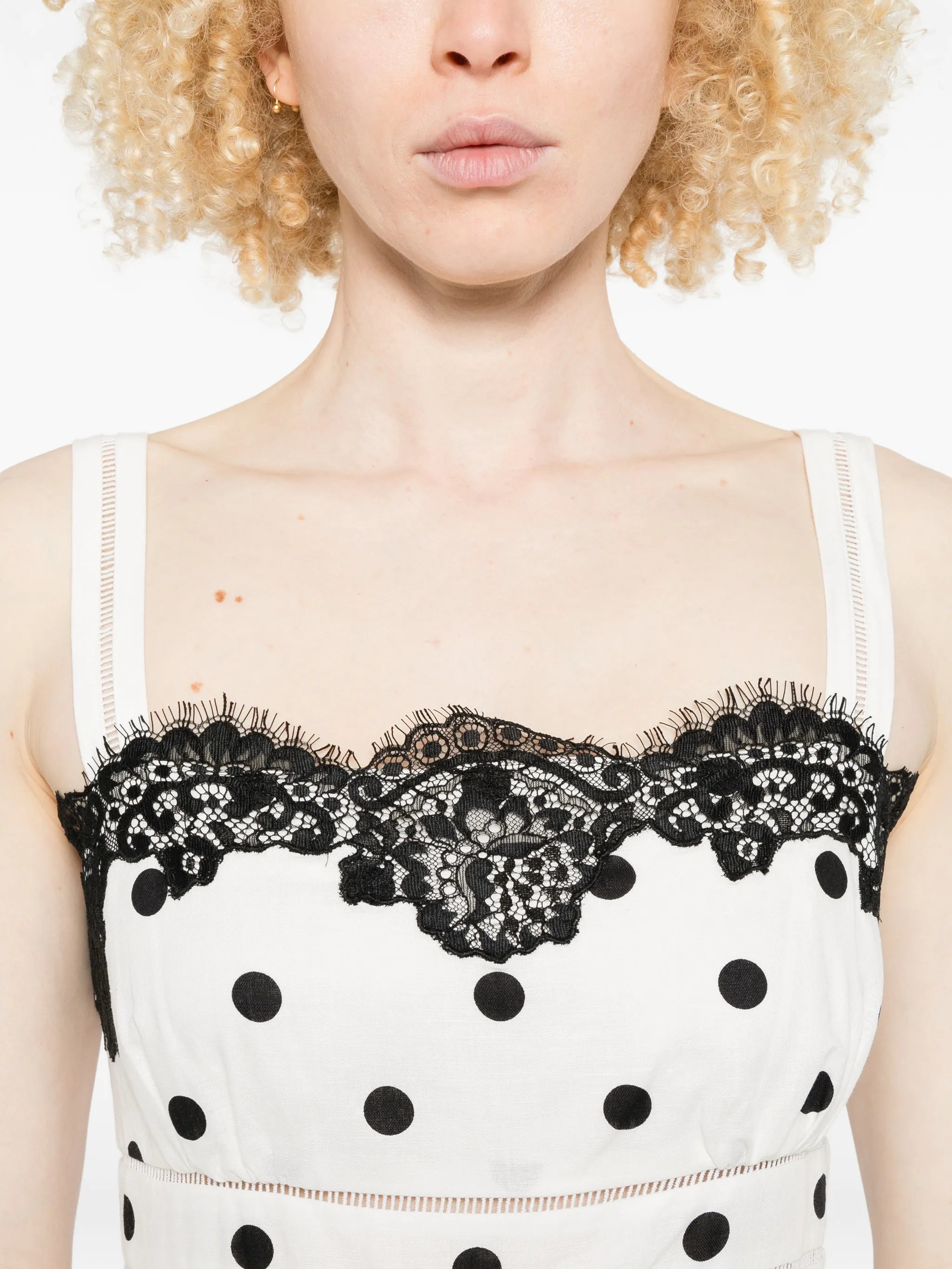 polka dot-pattern lace-detail maxi dress