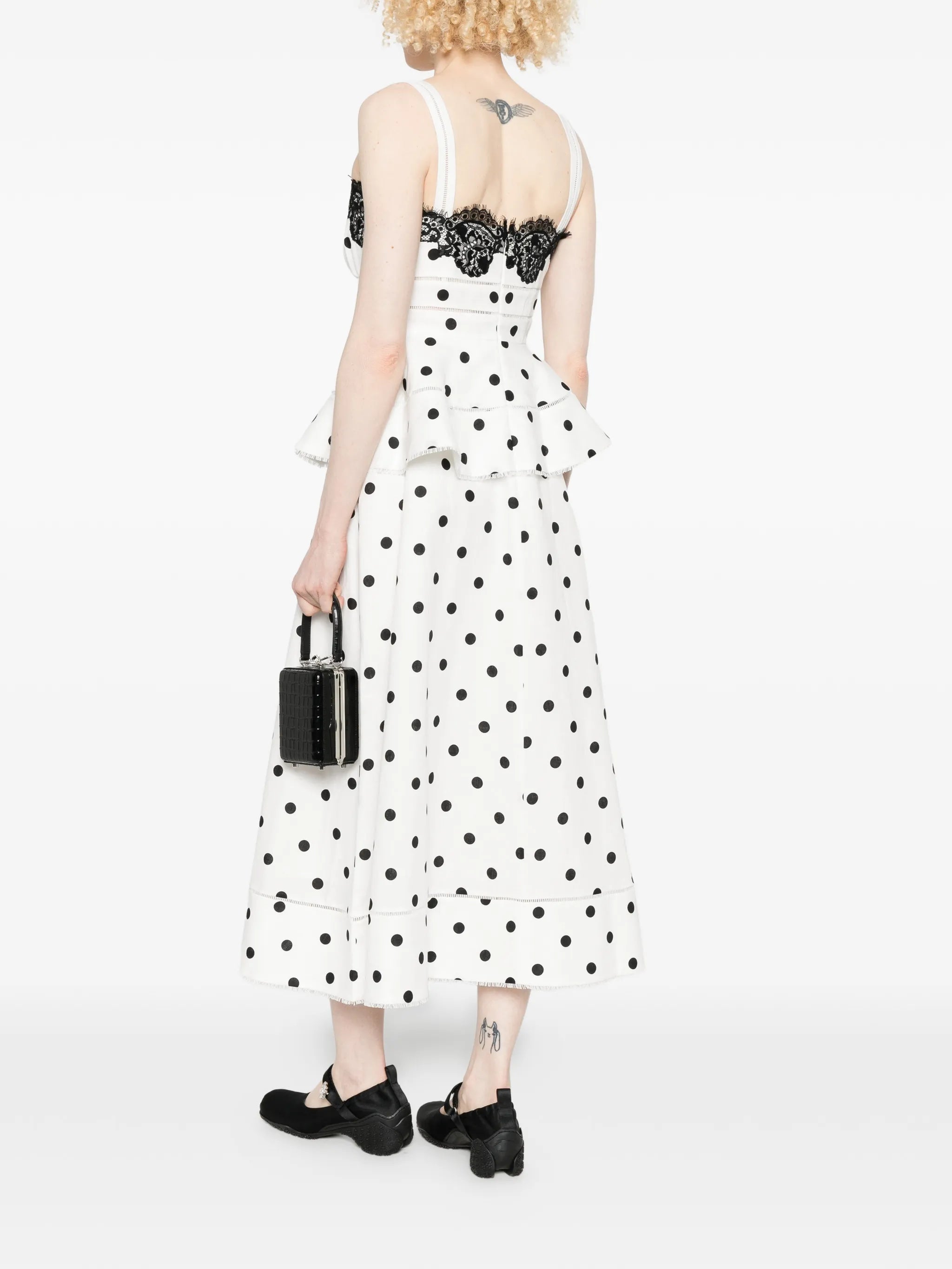 polka dot-pattern lace-detail maxi dress