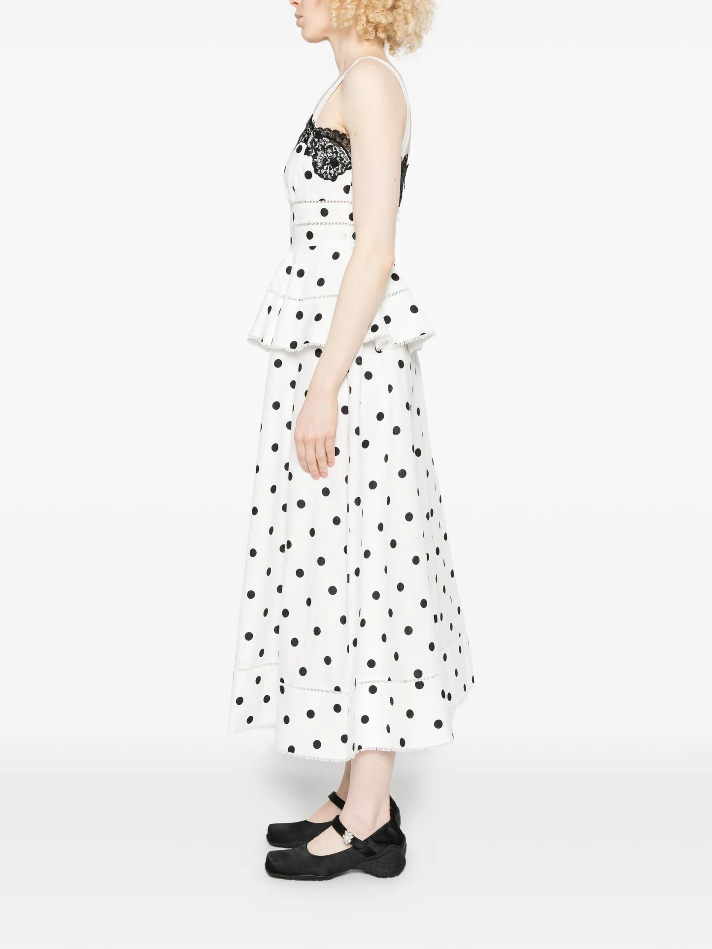 polka dot-pattern lace-detail maxi dress