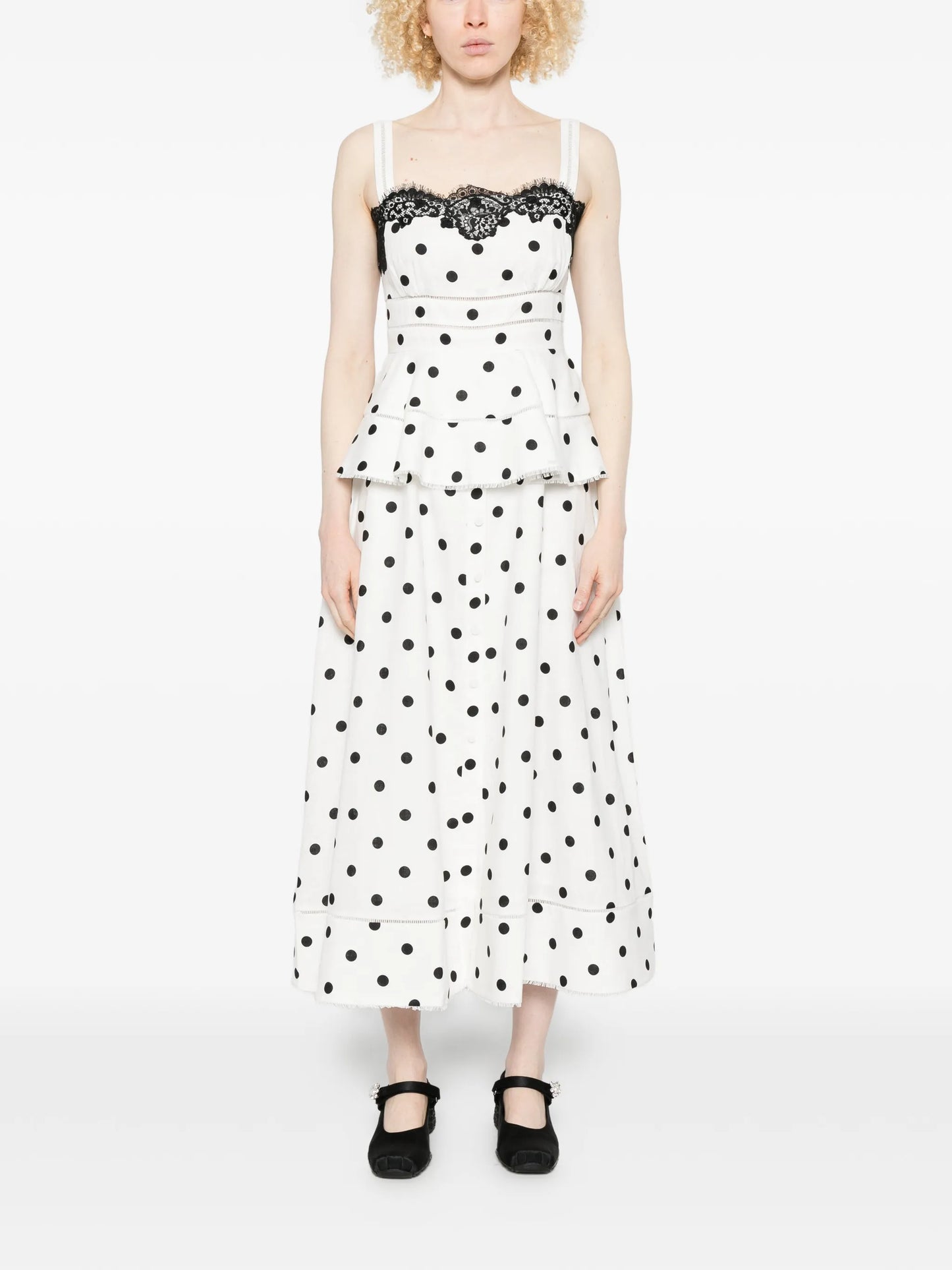 polka dot-pattern lace-detail maxi dress