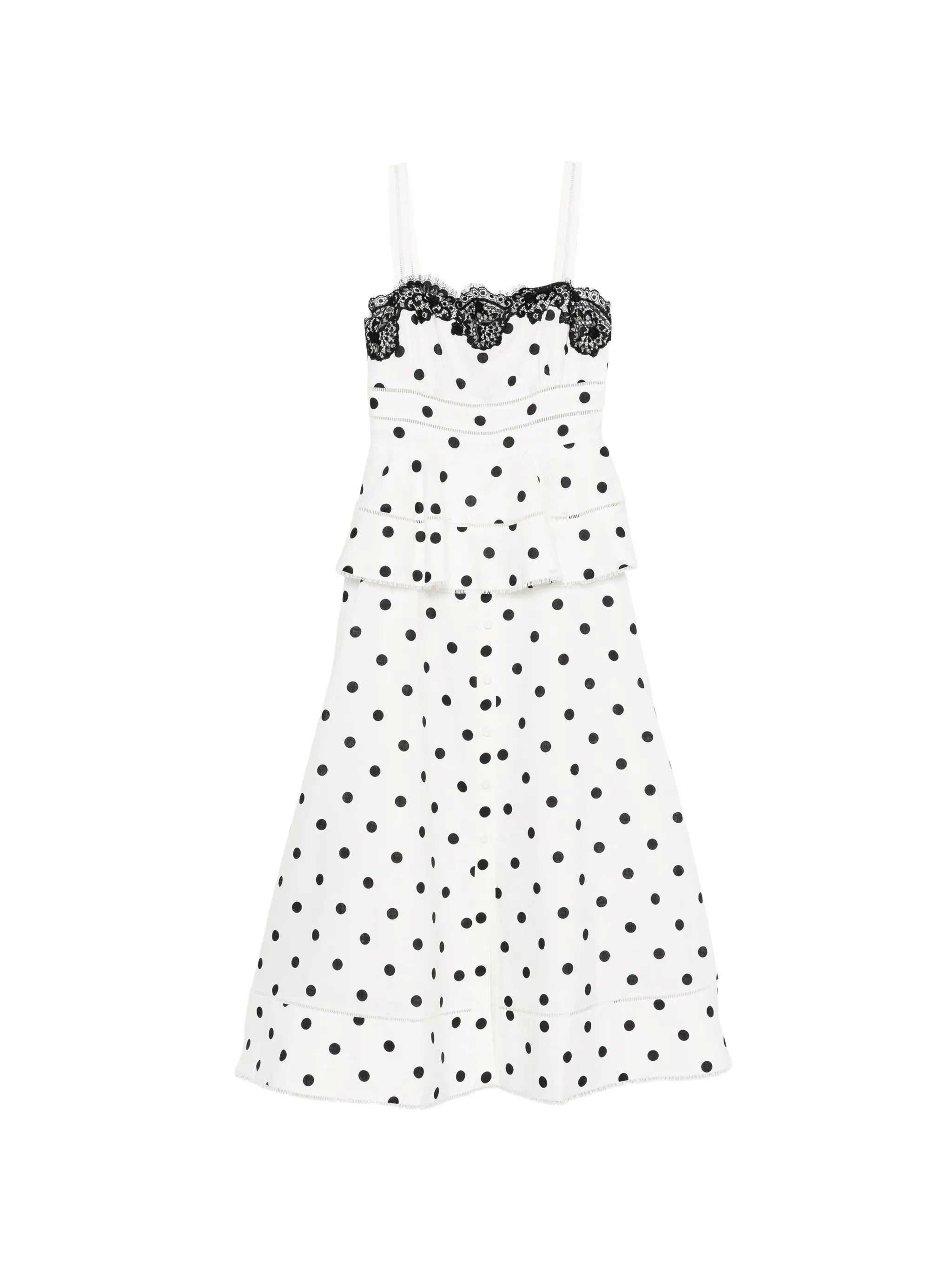 polka dot-pattern lace-detail maxi dress
