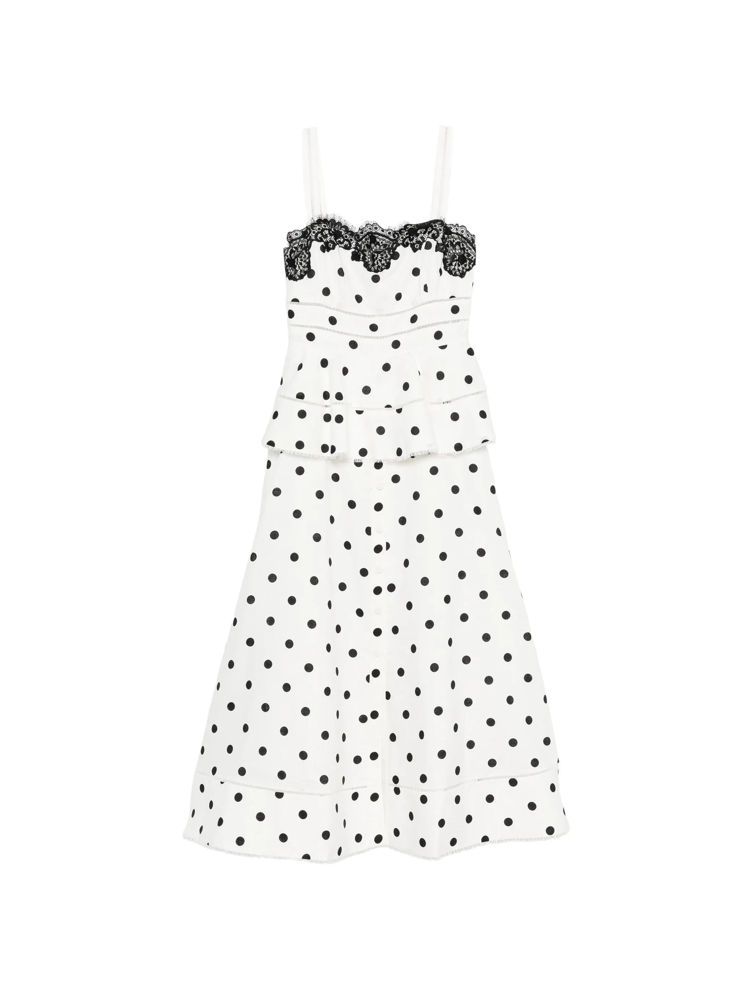 polka dot-pattern lace-detail maxi dress