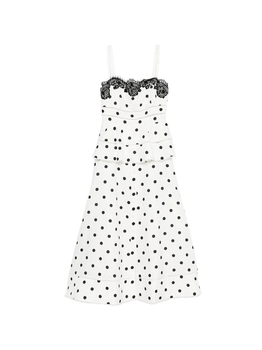 polka dot-pattern lace-detail maxi dress