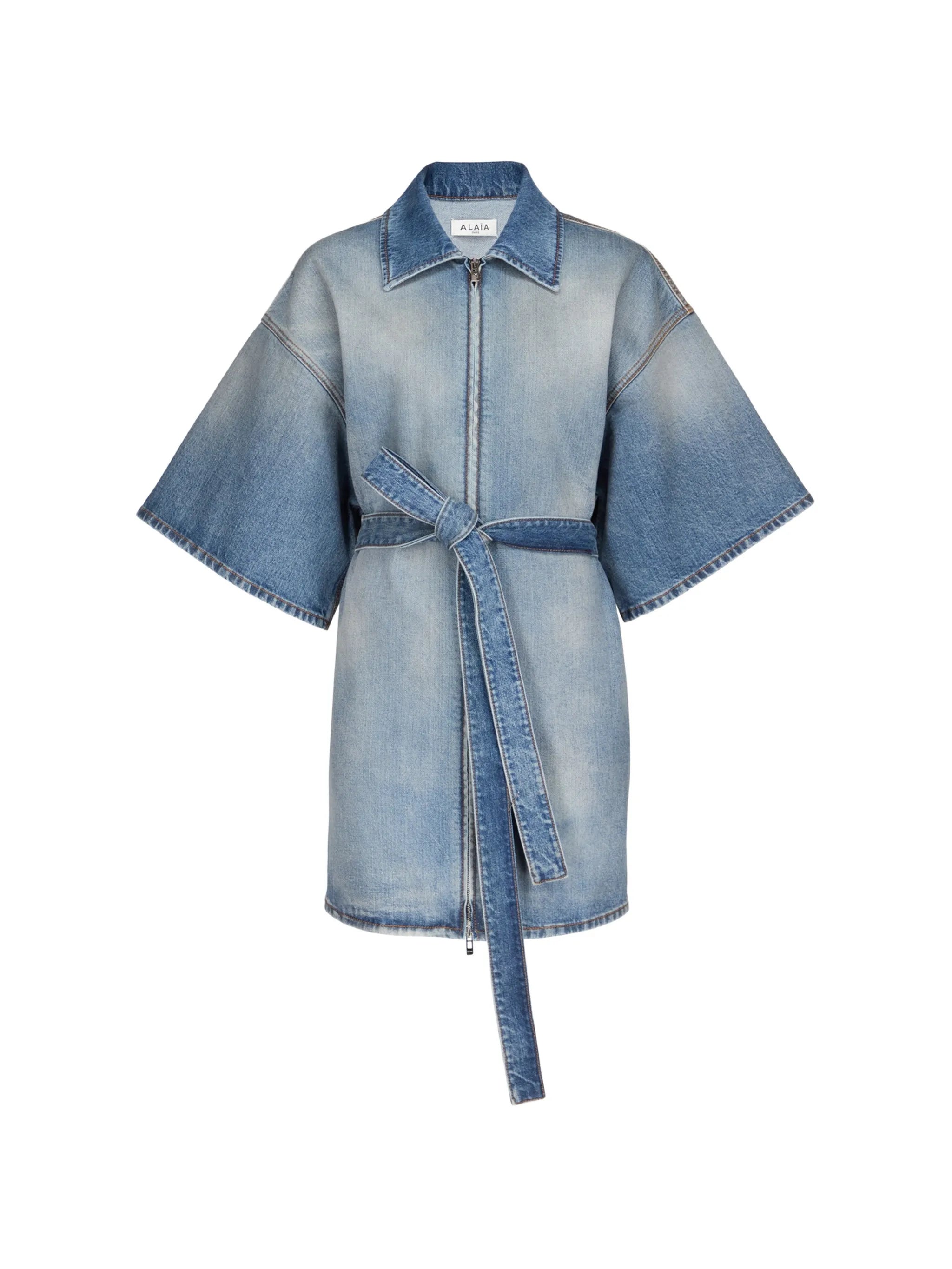 belted zip-up mini dress