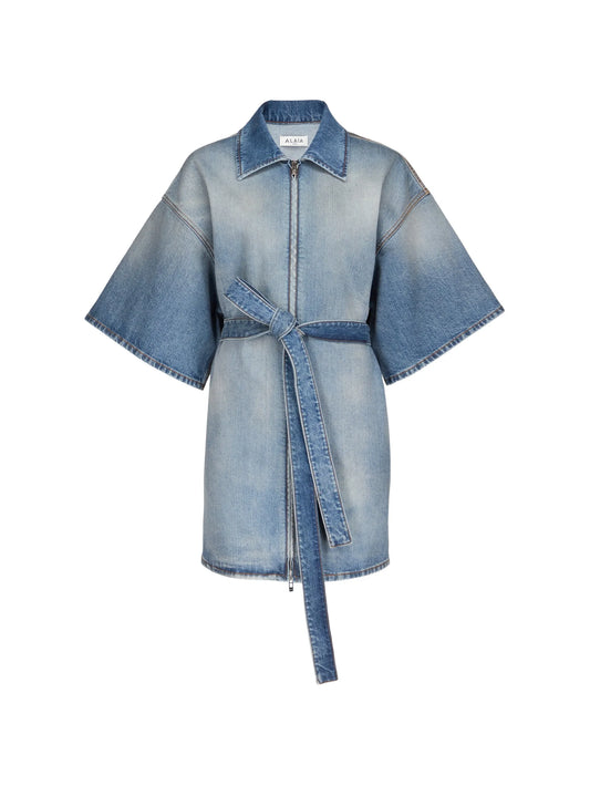 belted zip-up mini dress