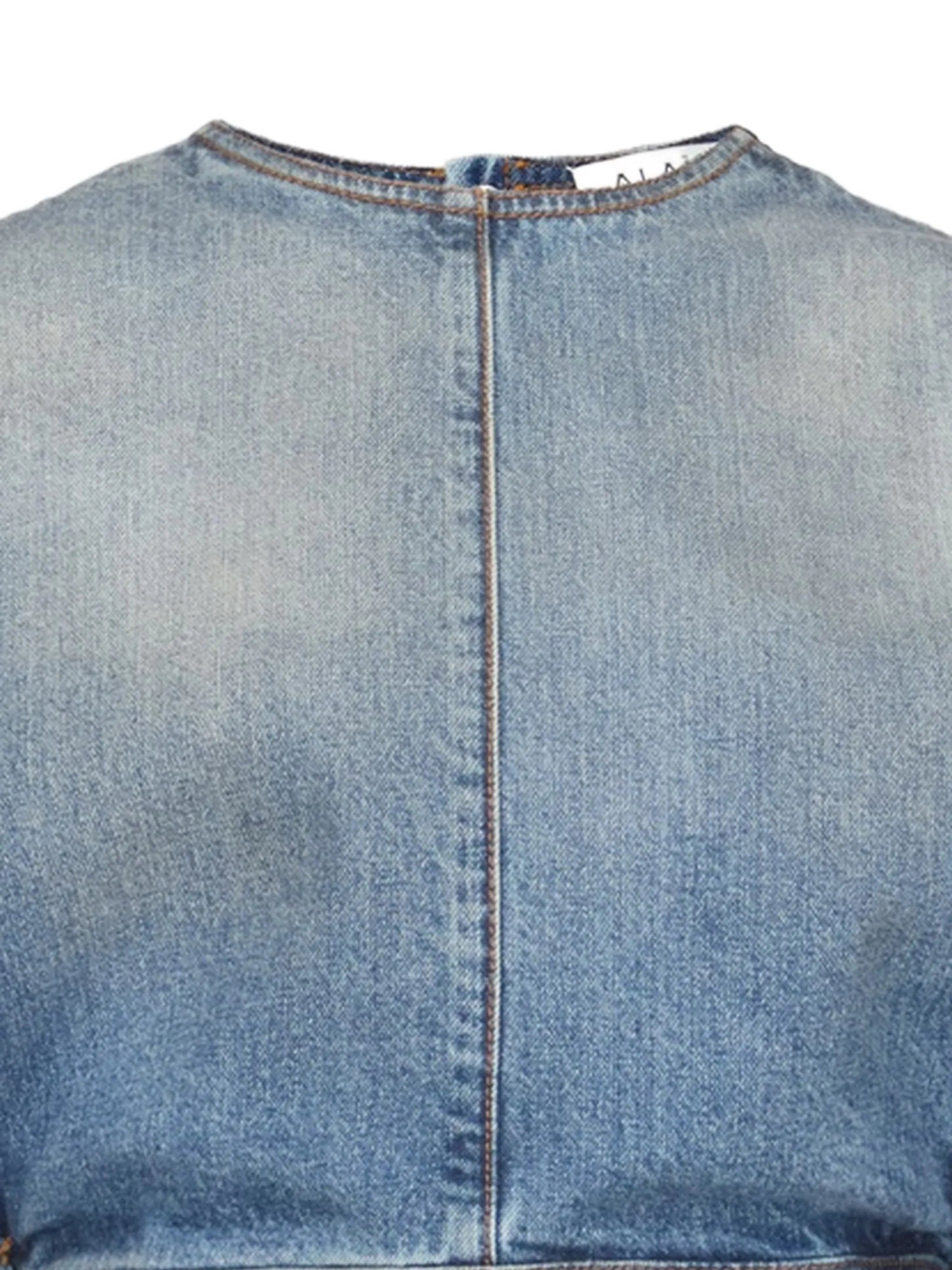 belted denim crop top