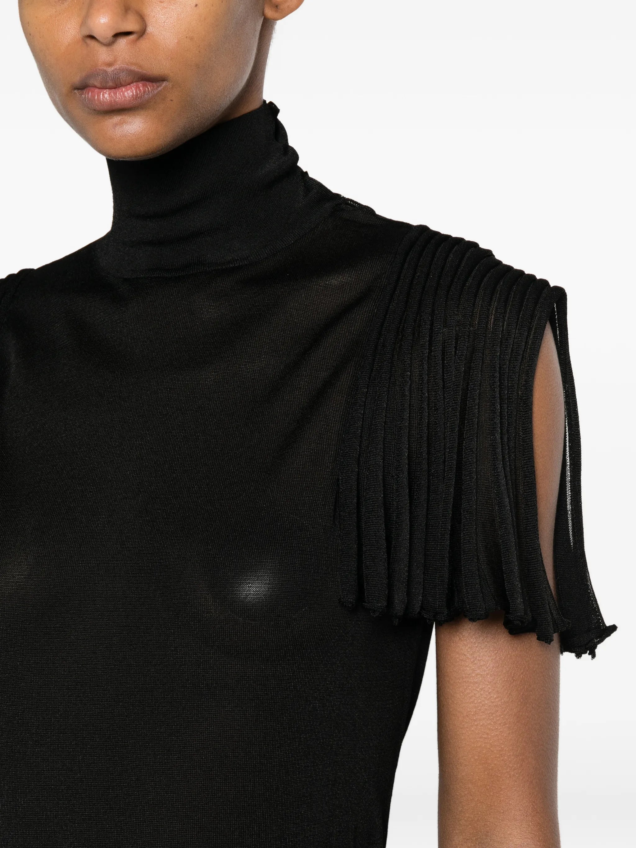 leaf-godet turtleneck knitted top