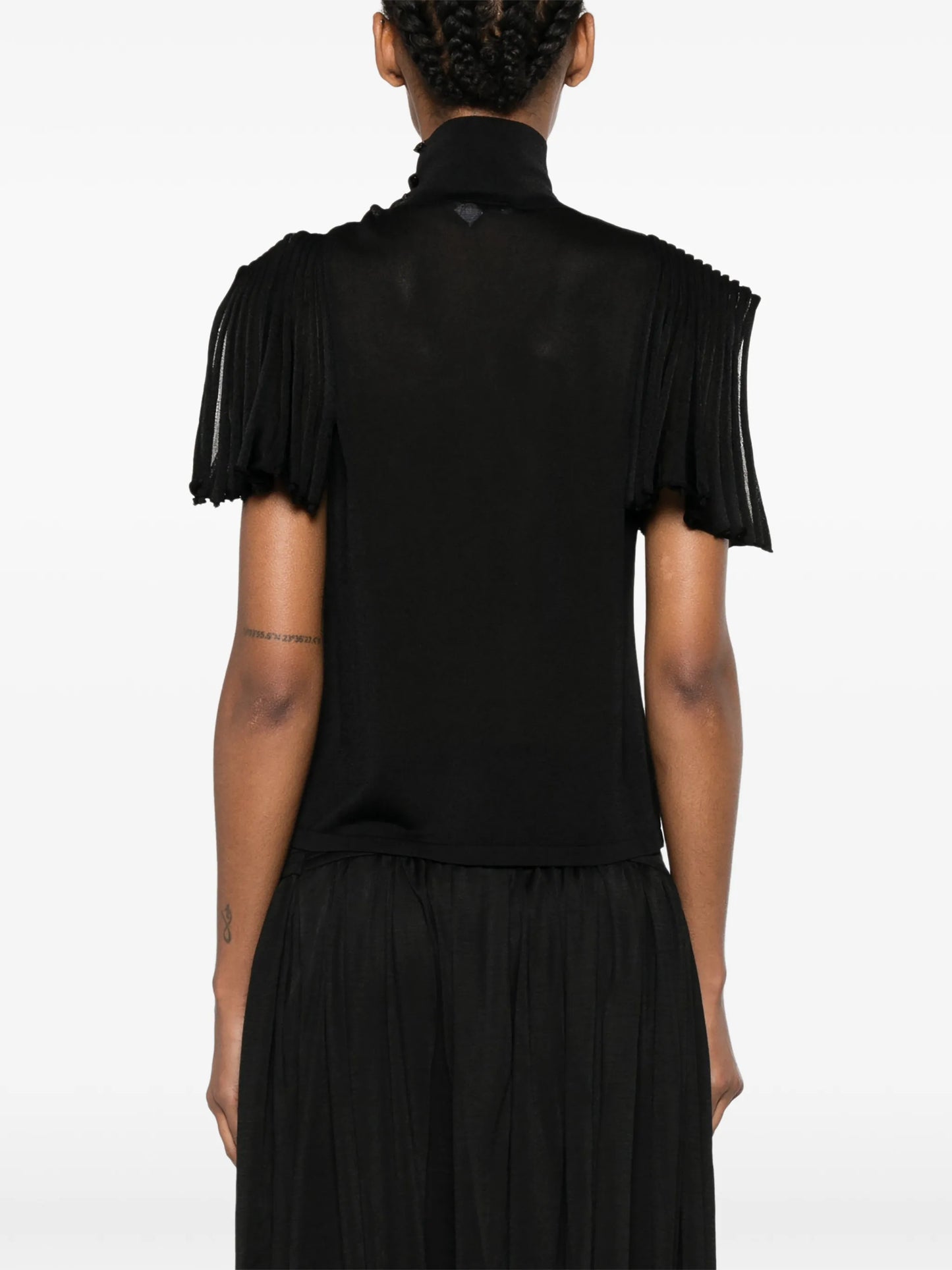 leaf-godet turtleneck knitted top
