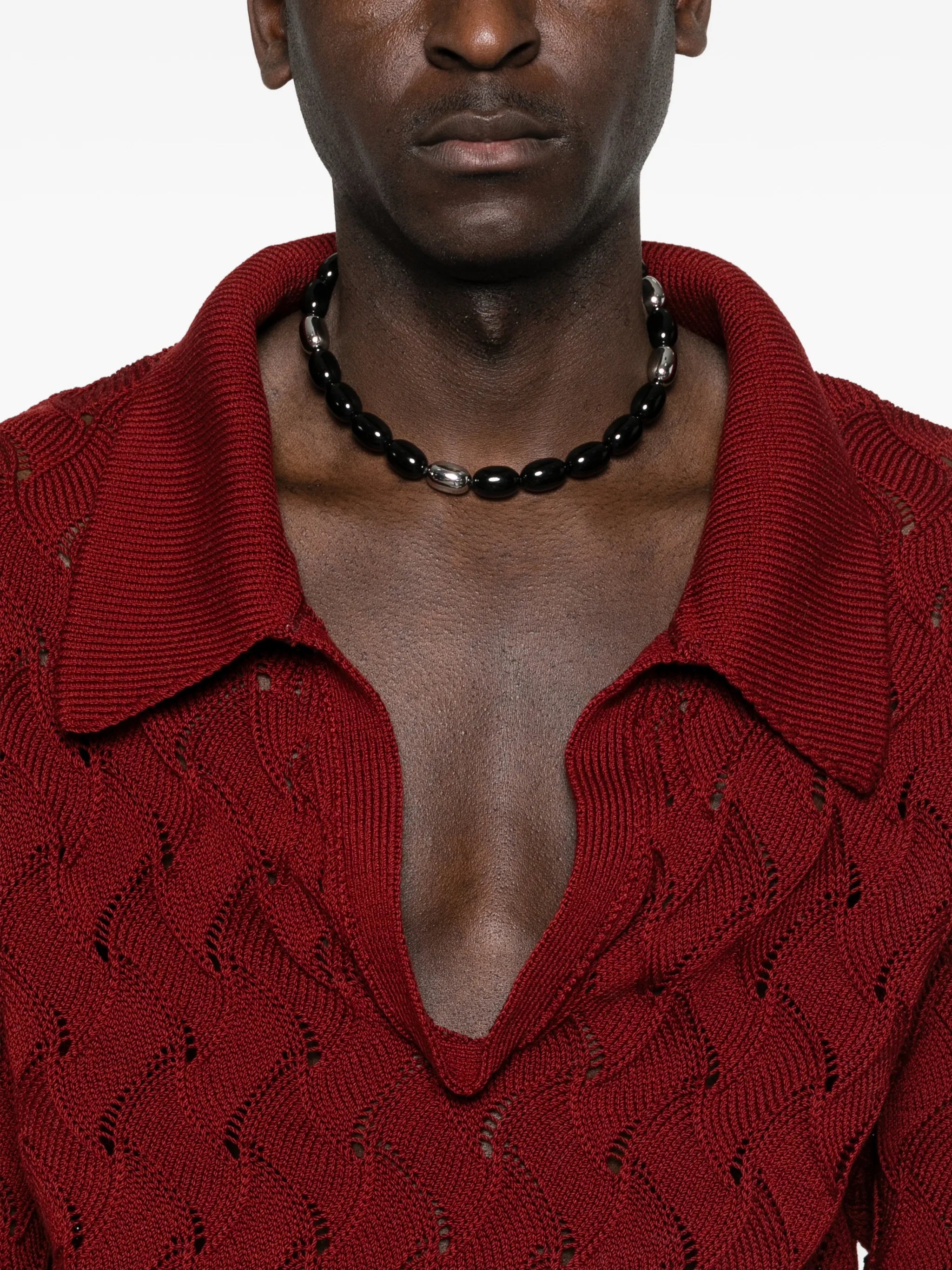 openwork collared sweater