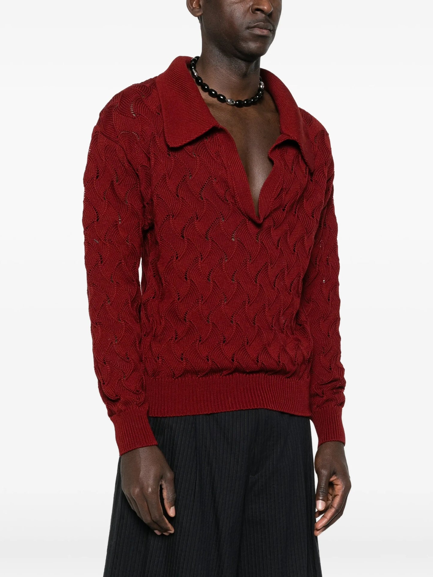openwork collared sweater