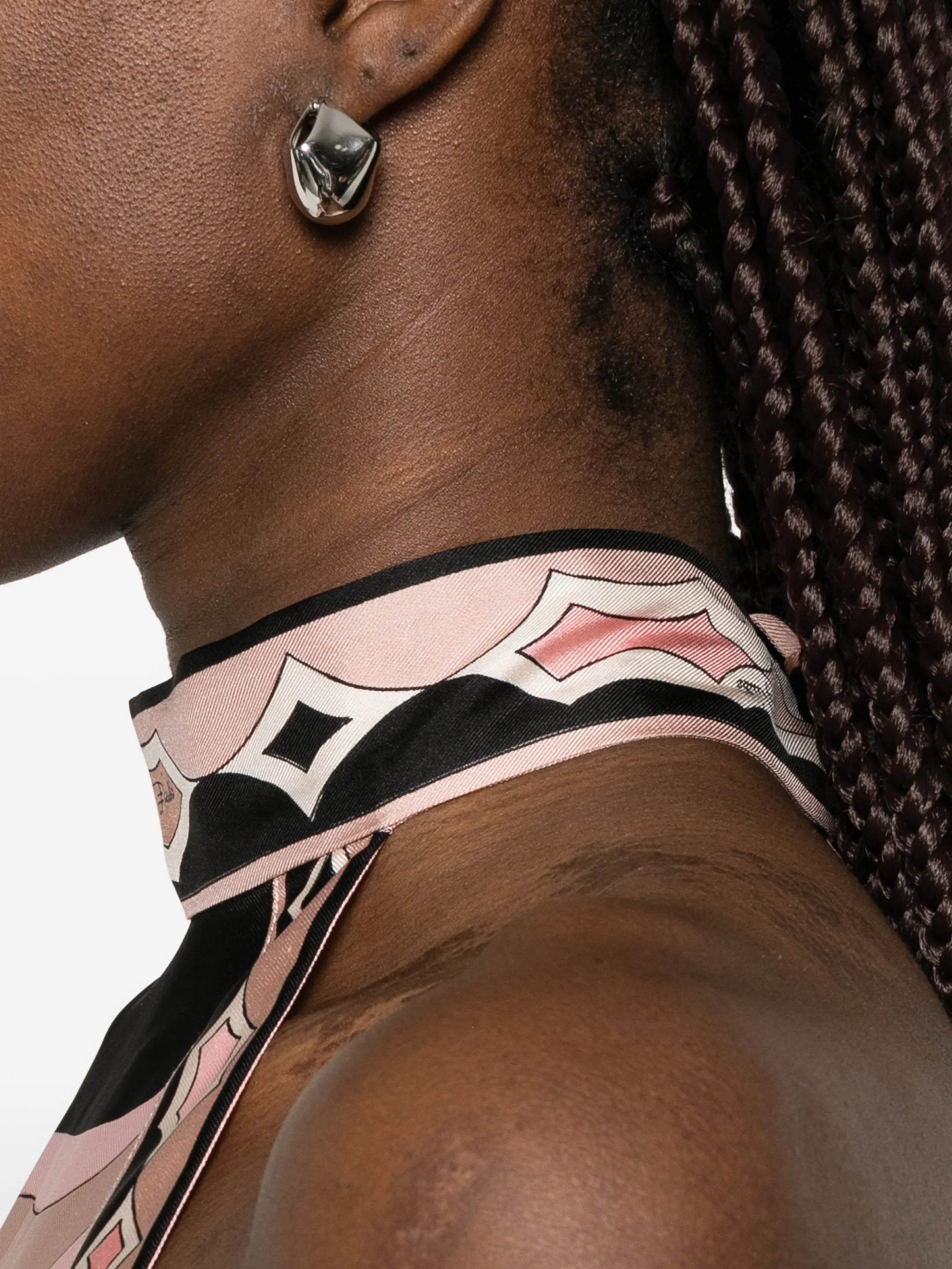 asymmetric high-neck silk dress