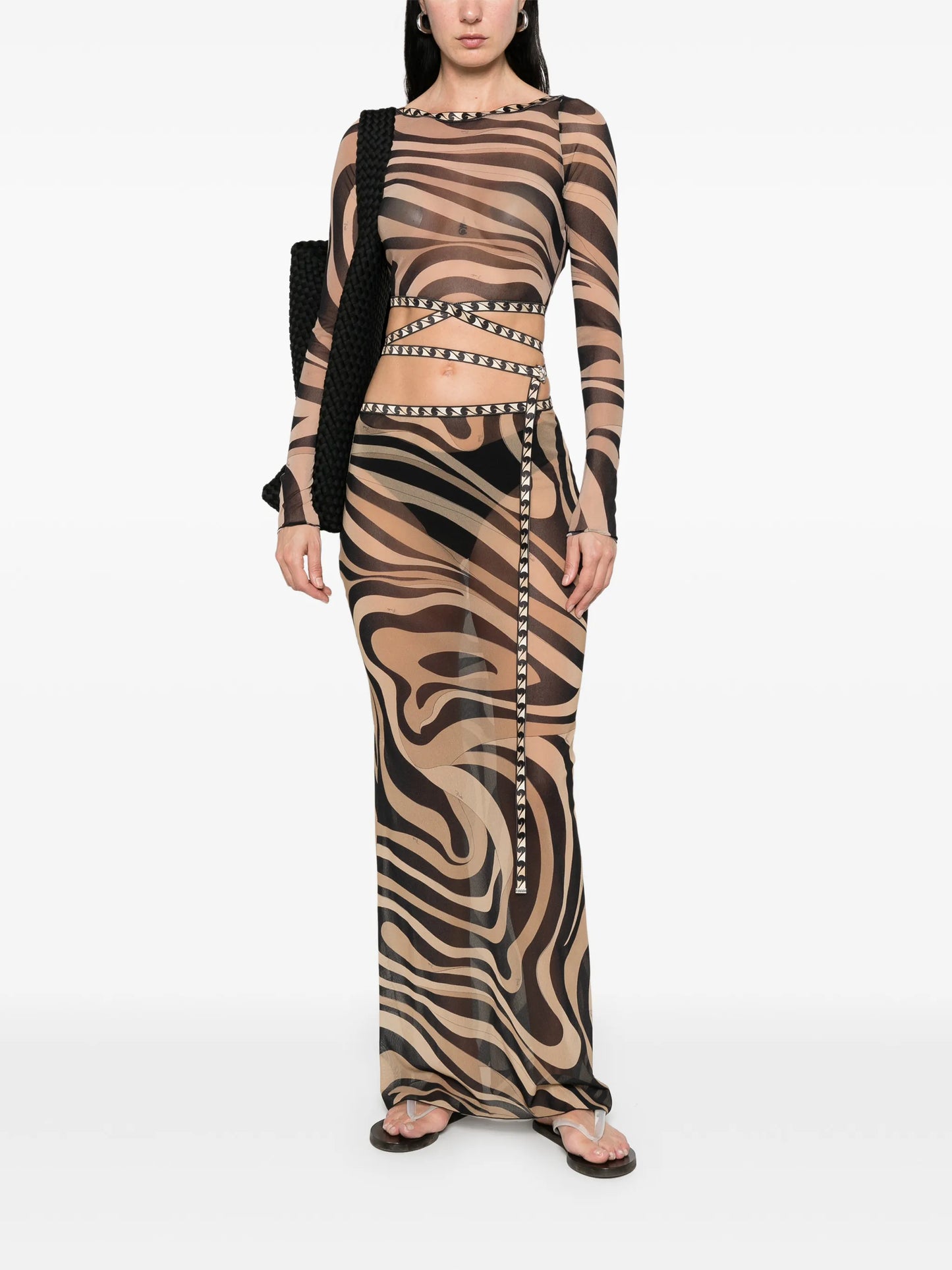 Marmo-print long-sleeved top