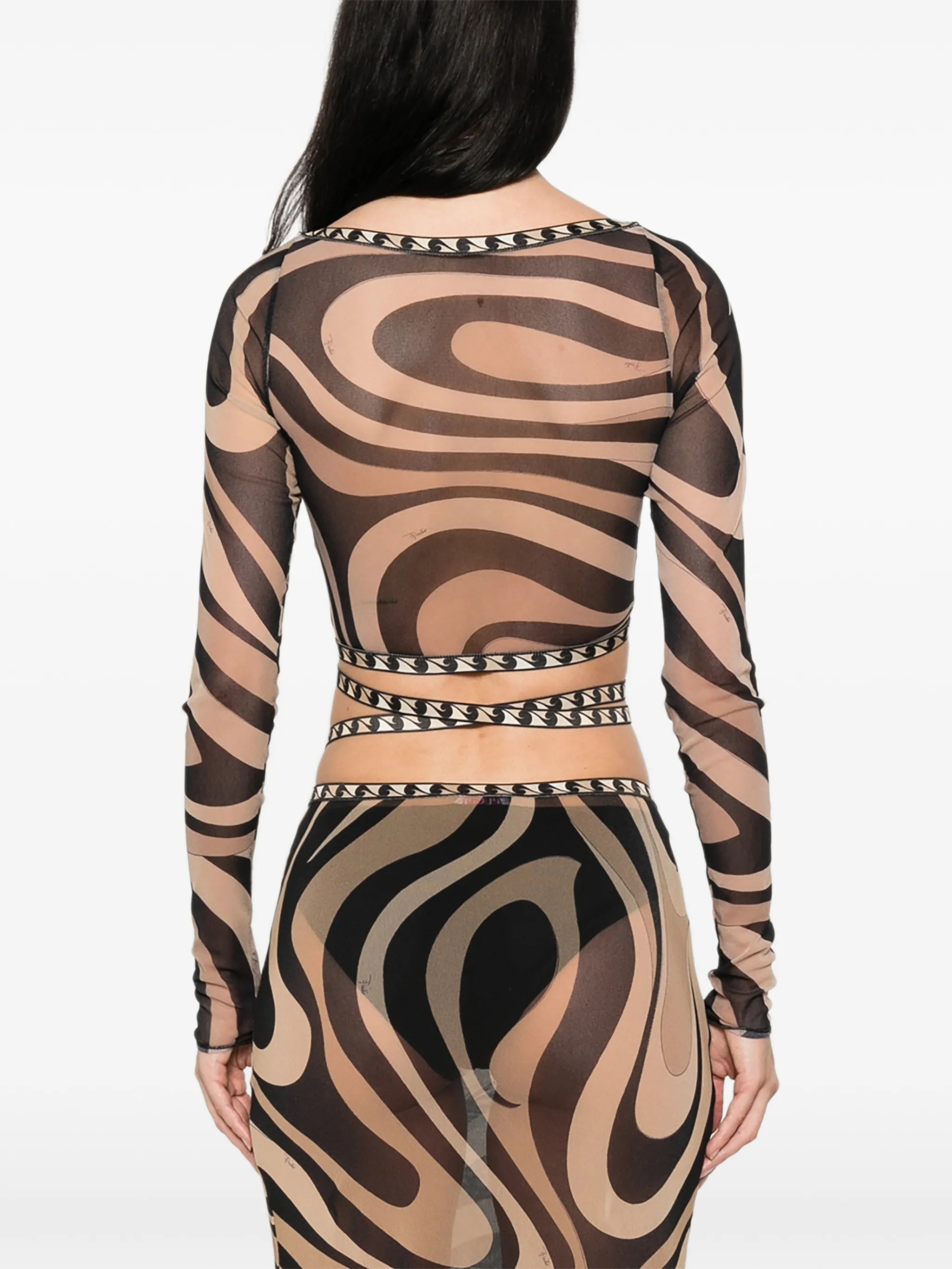 Marmo-print long-sleeved top