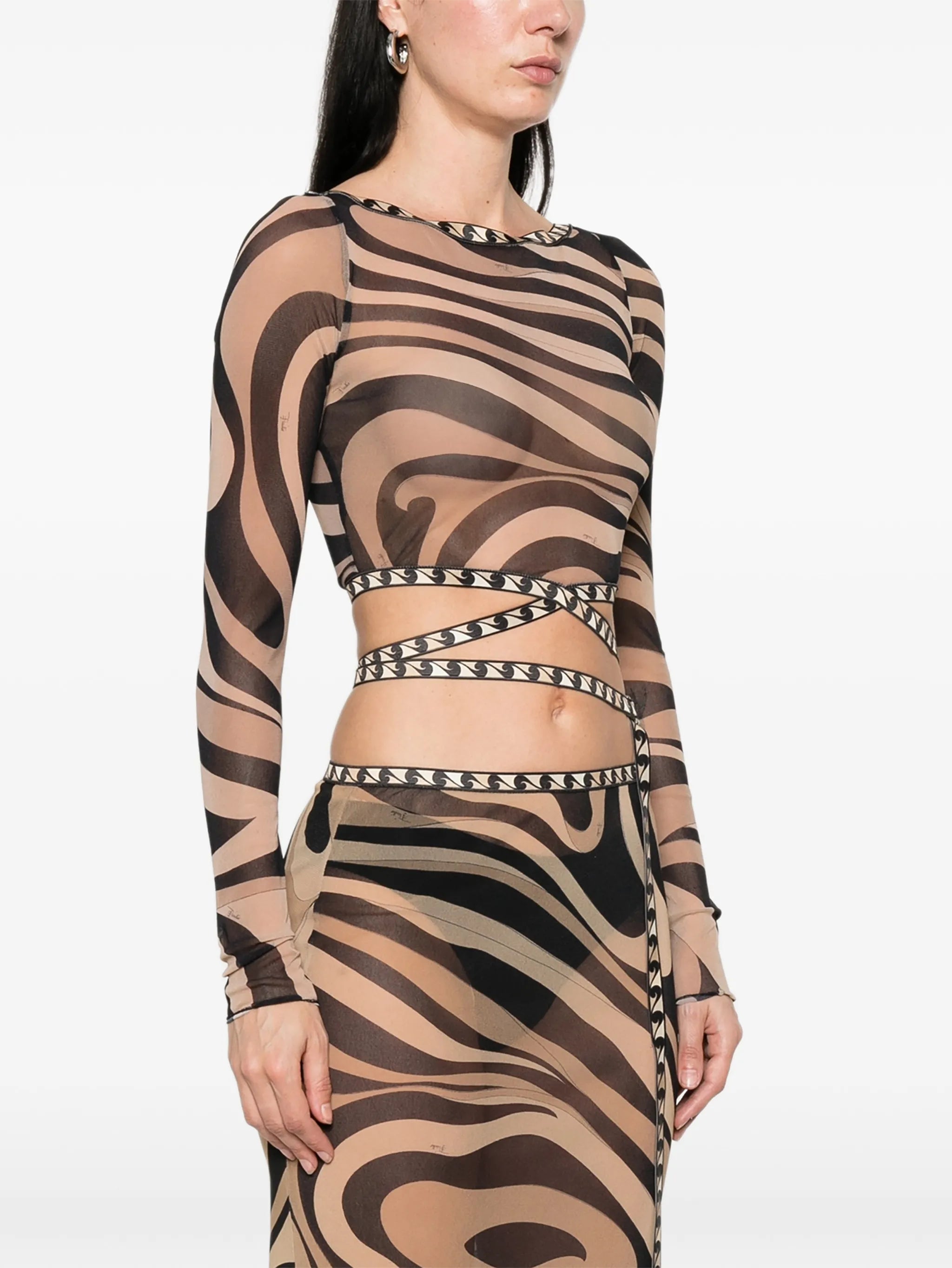 Marmo-print long-sleeved top