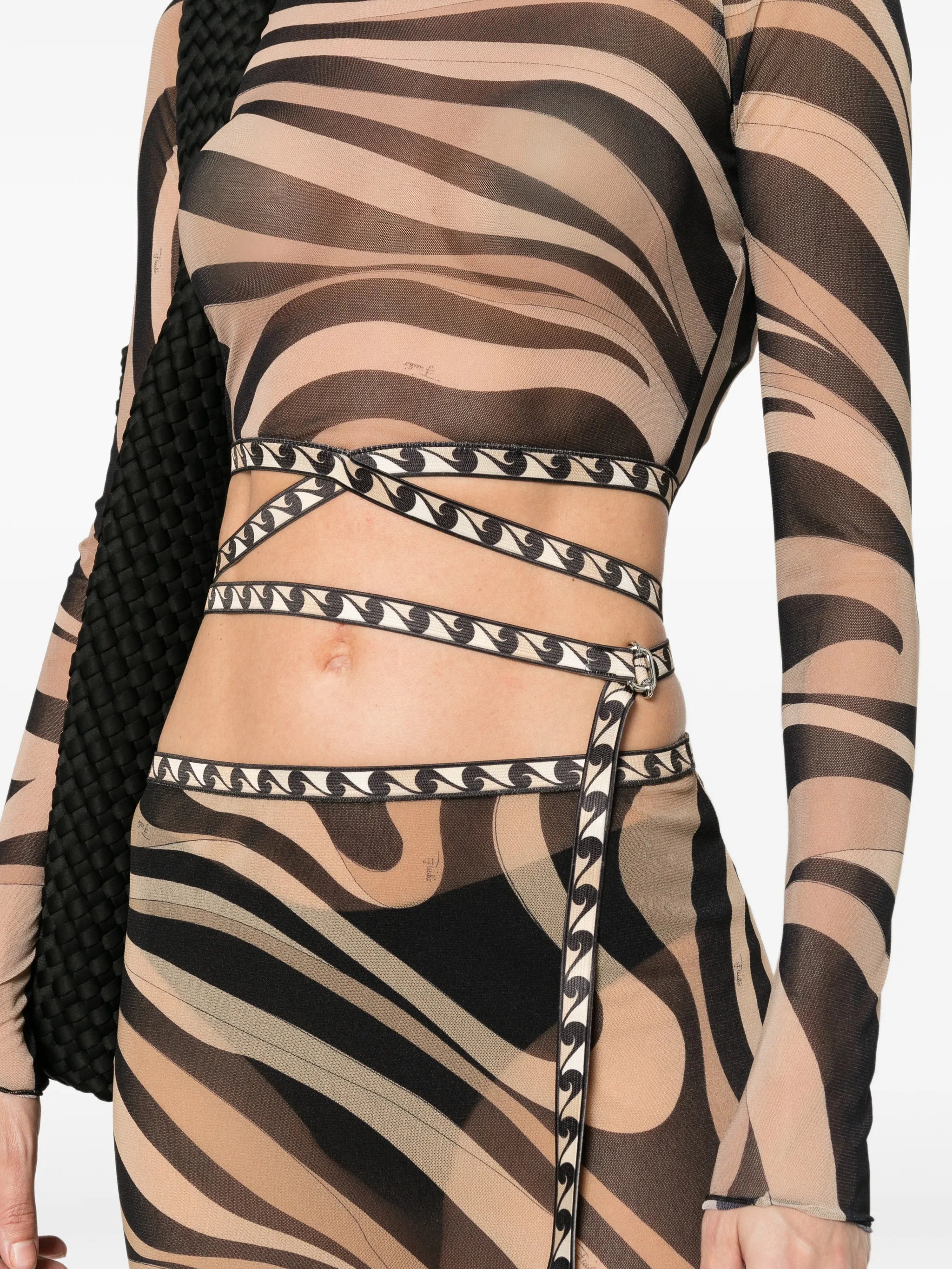 Marmo-print long-sleeved top