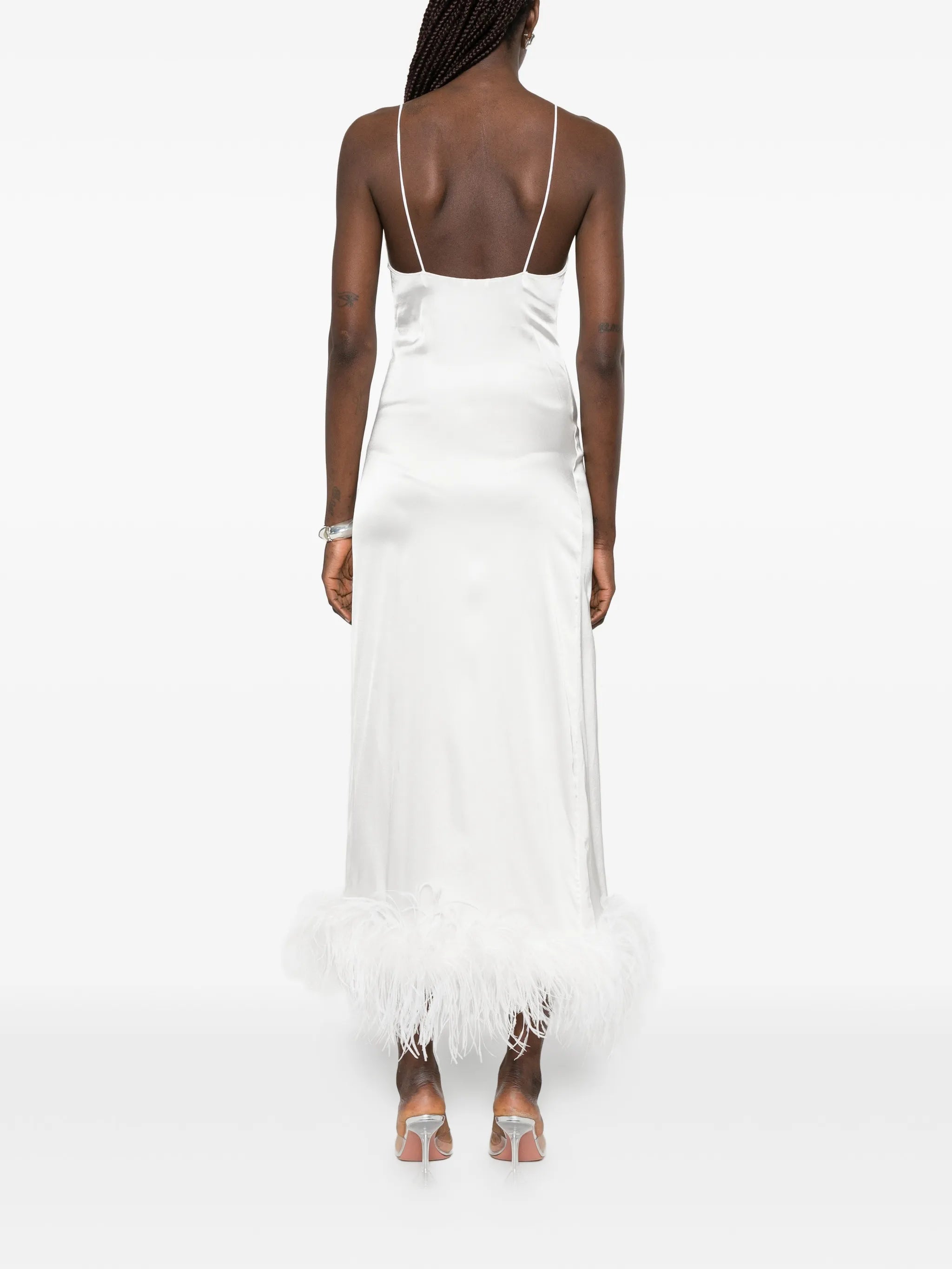 feather-trim midi dress