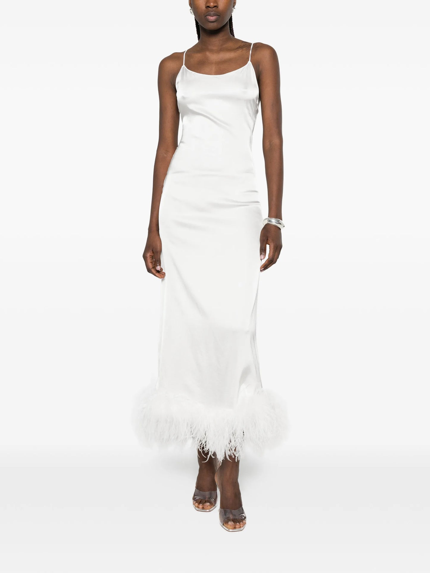 feather-trim midi dress