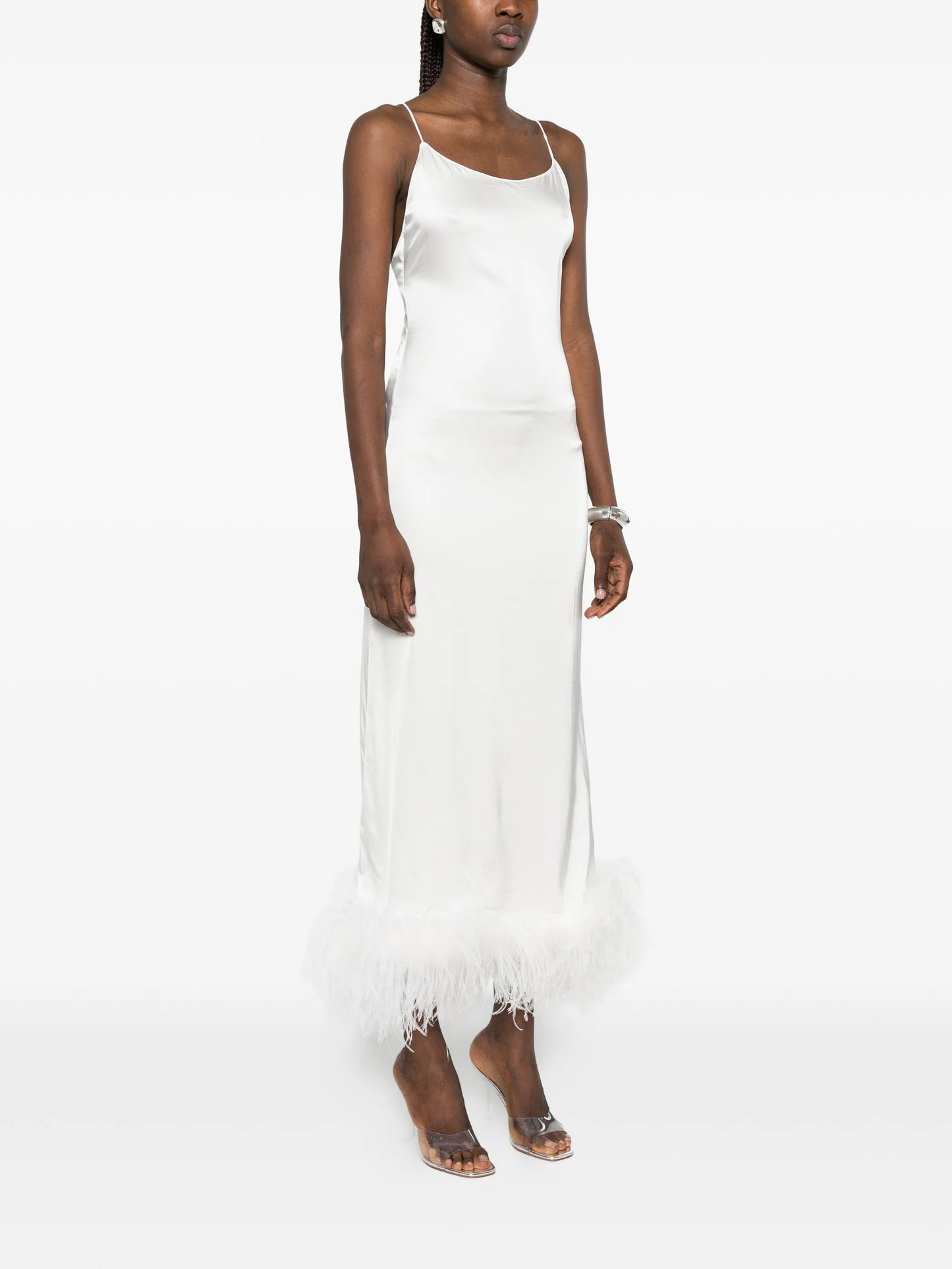 feather-trim midi dress