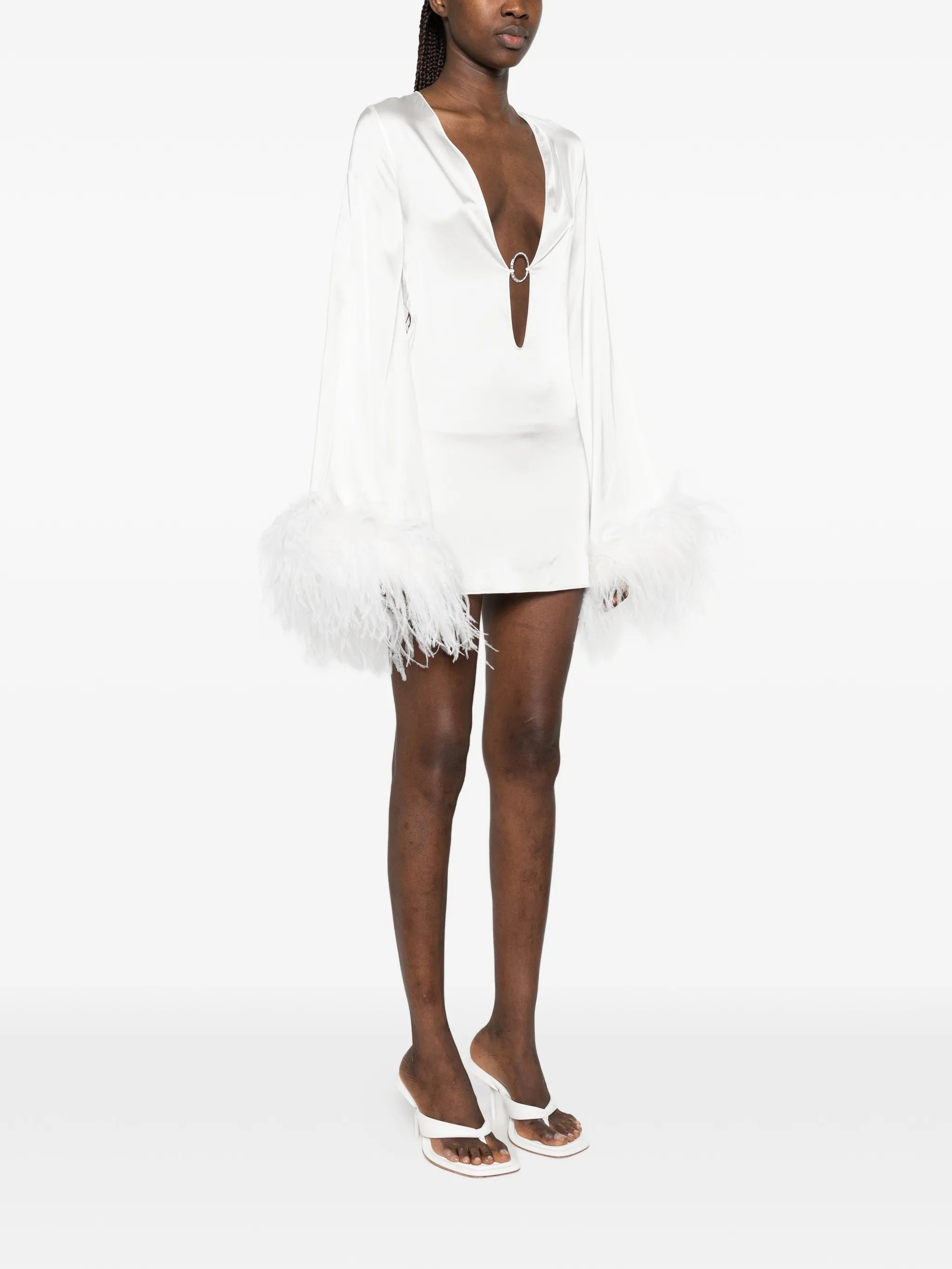 feather-trim mini dress