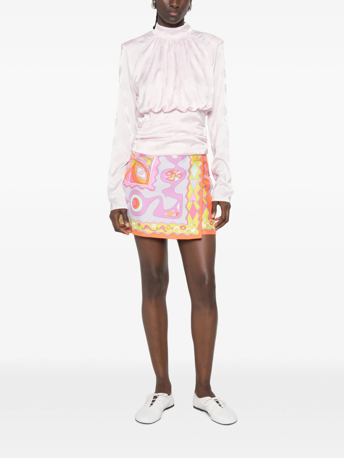 Iride-print silk mini skirt