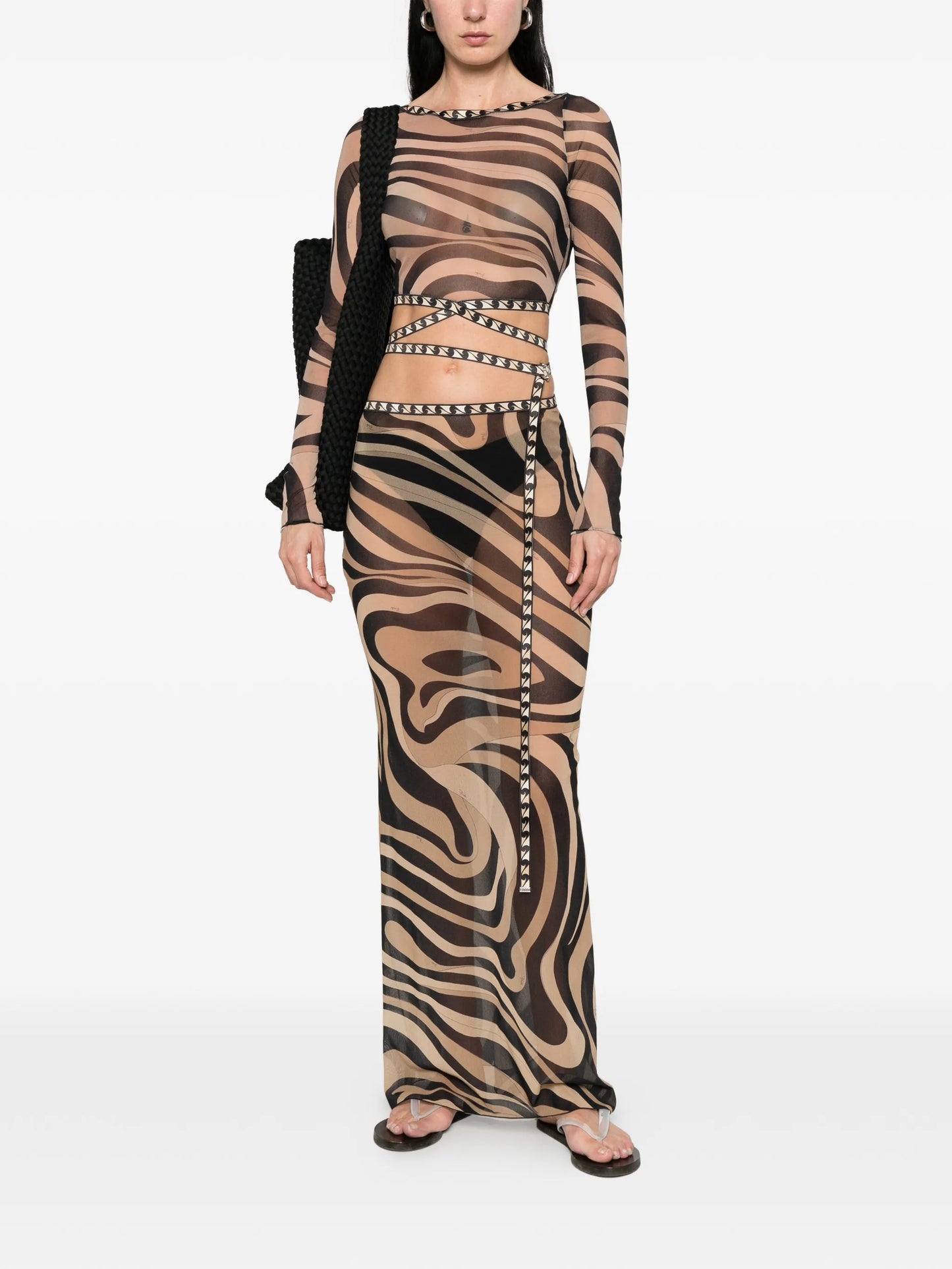 Marmo print long tulle skirt