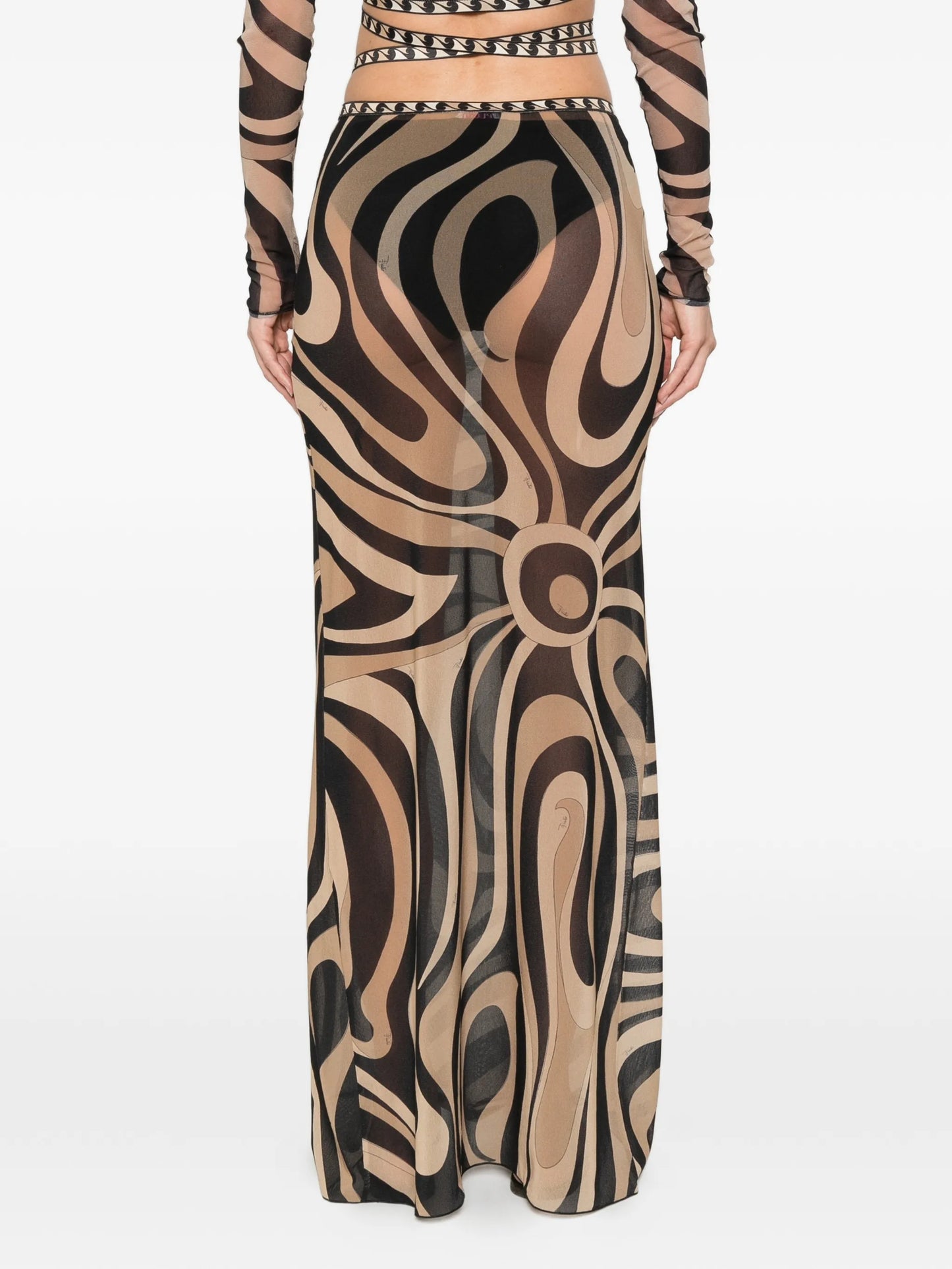 Marmo print long tulle skirt