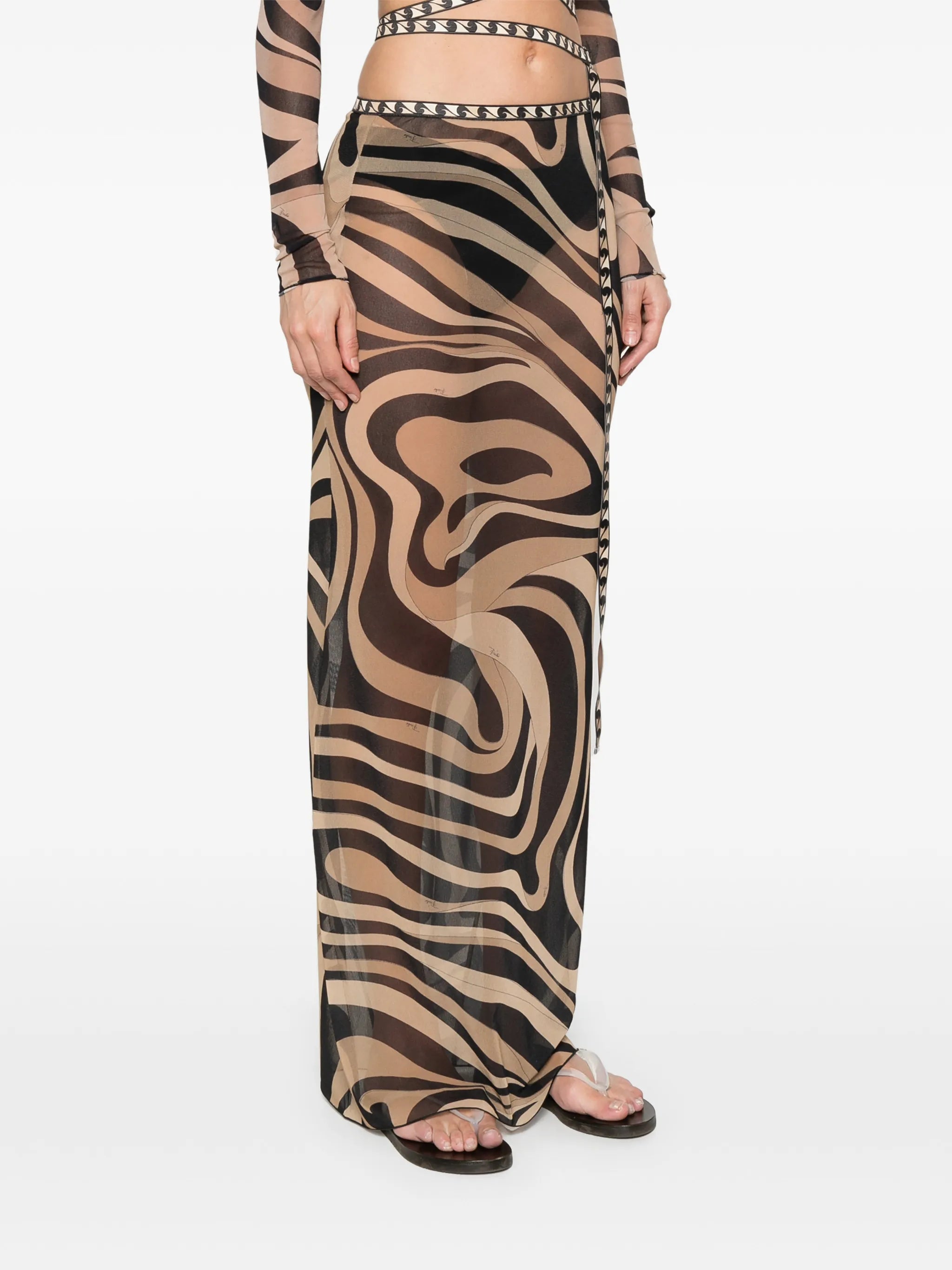 Marmo print long tulle skirt