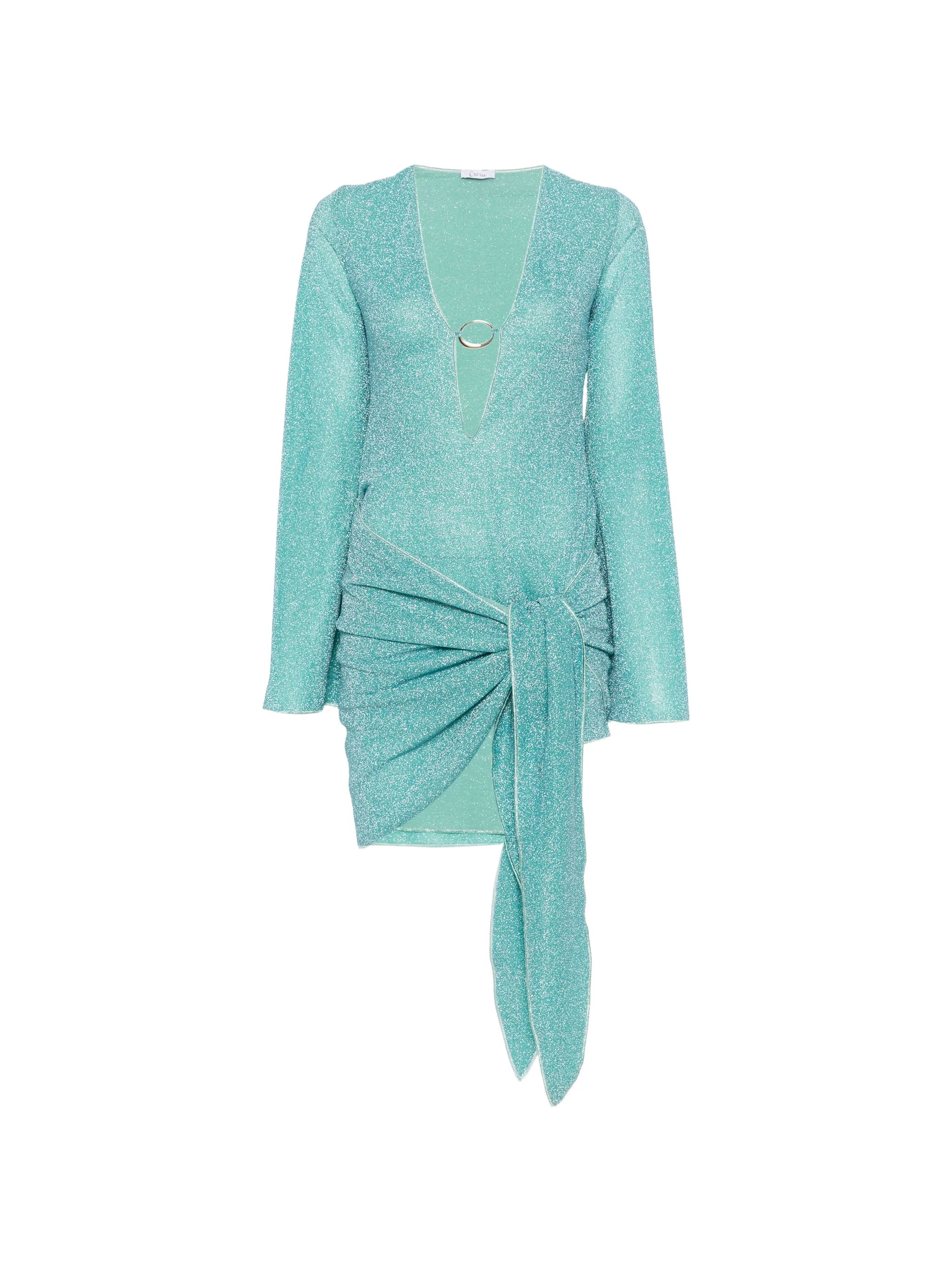 long-sleeved draped-skirt mini dress