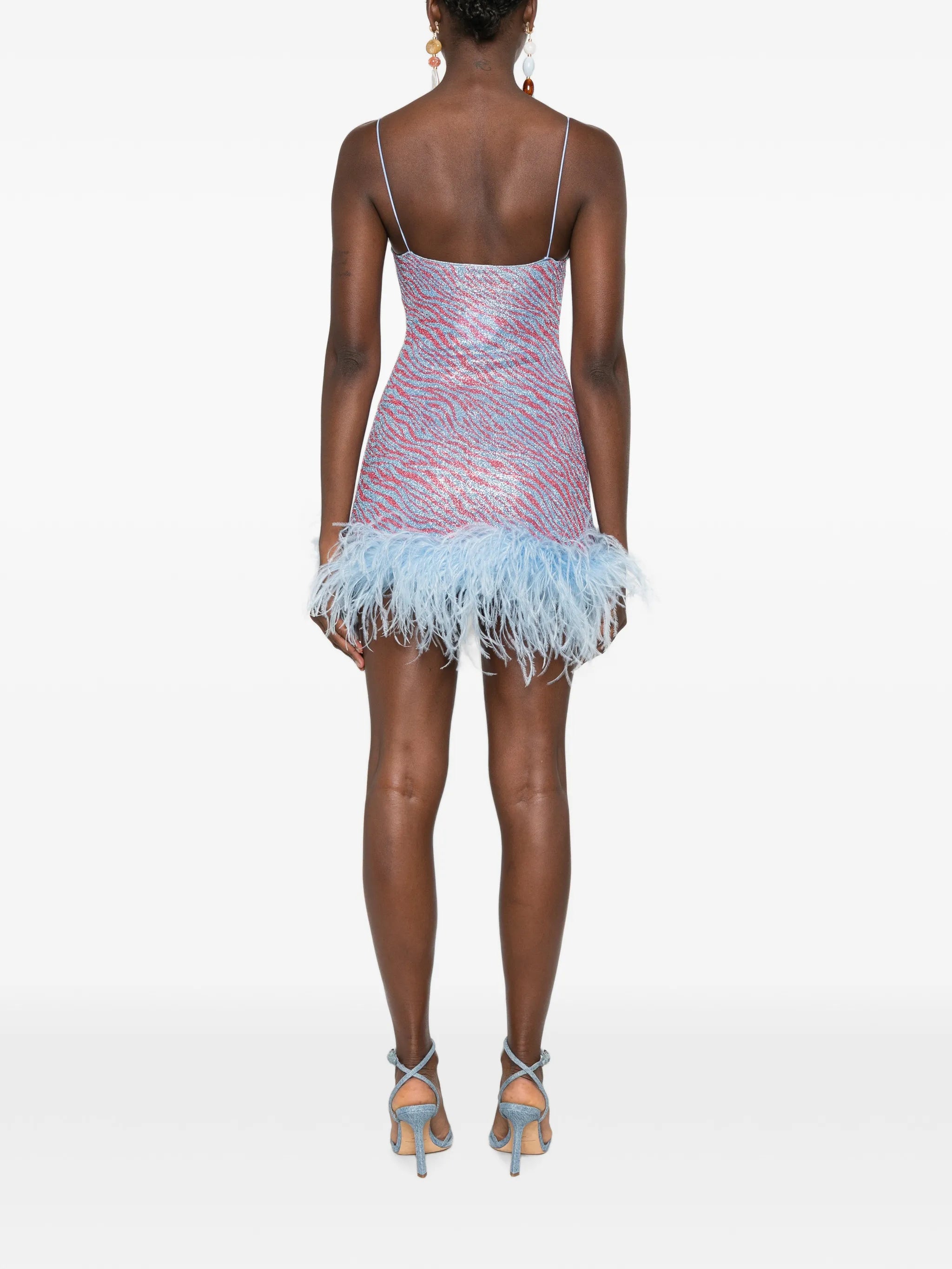 animal-print feather-trim mini dress