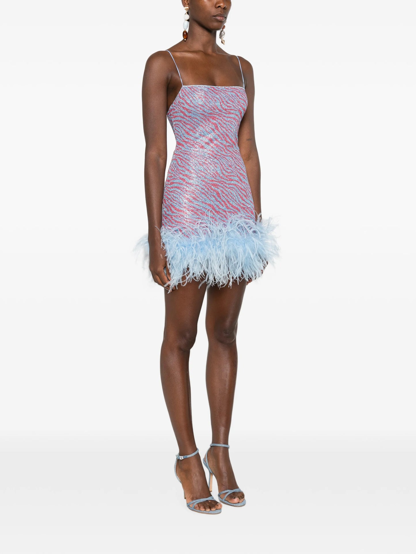 animal-print feather-trim mini dress