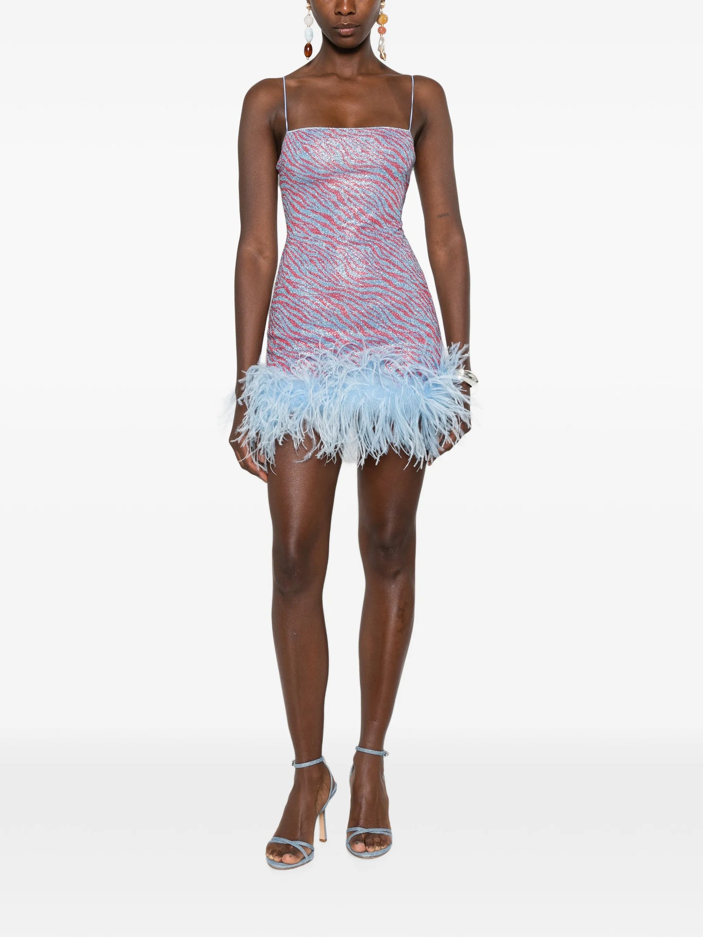 animal-print feather-trim mini dress