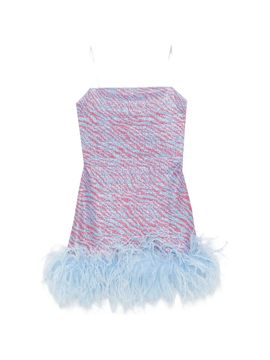 animal-print feather-trim mini dress
