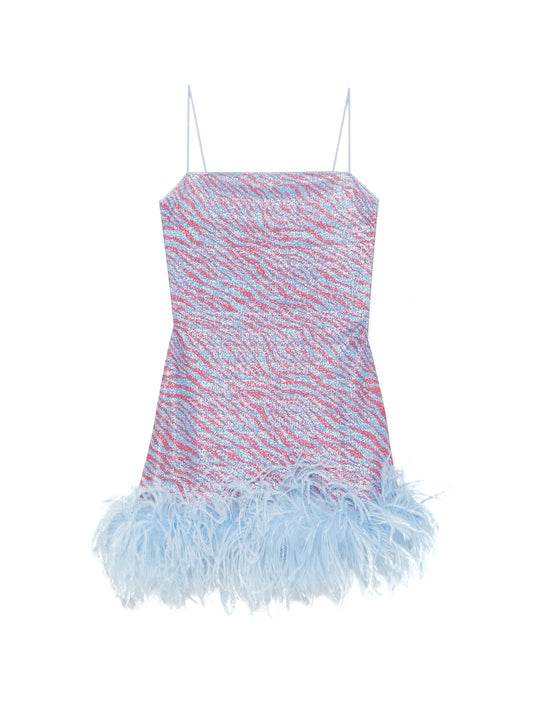 animal-print feather-trim mini dress