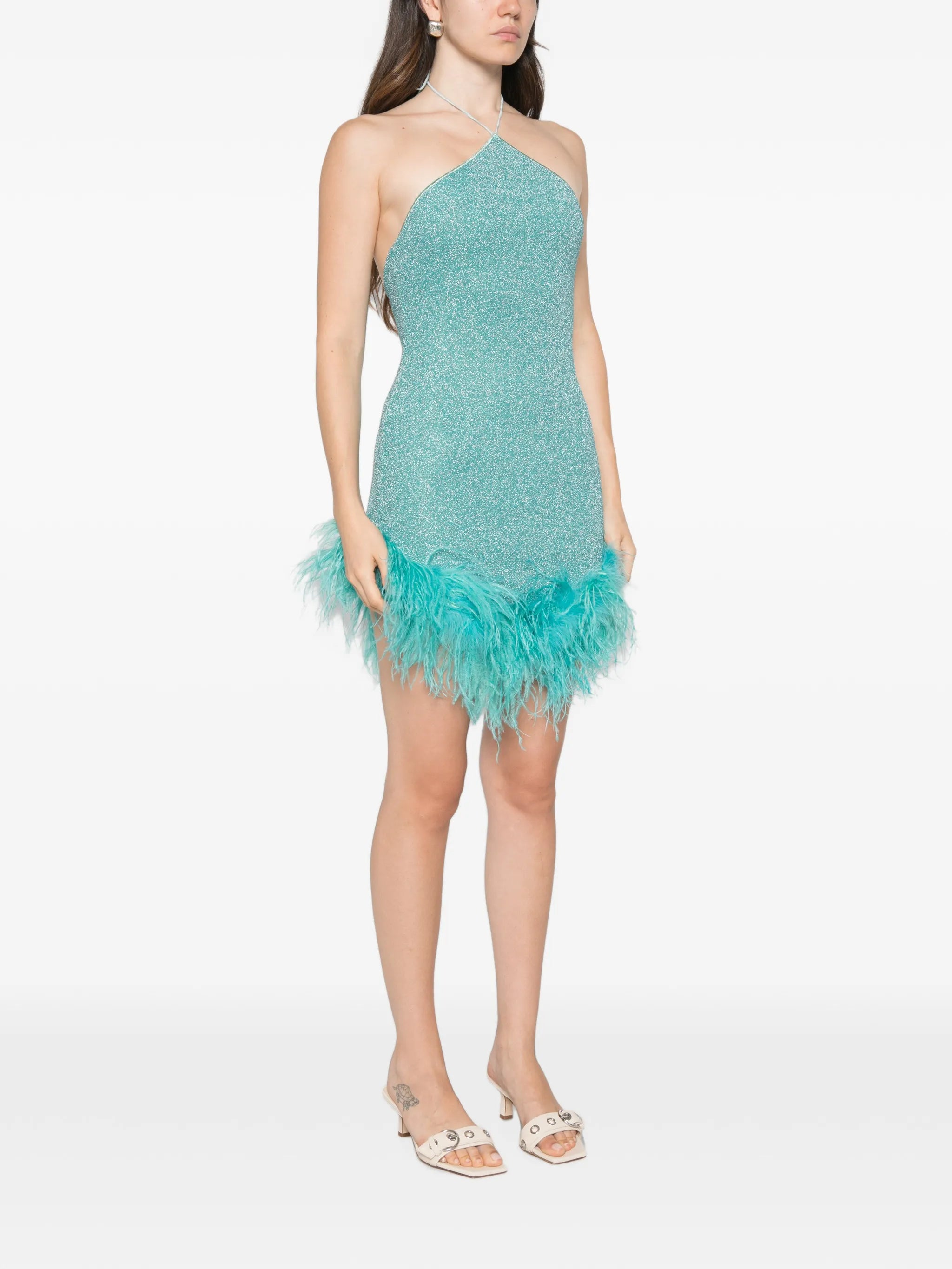 Lumiere feather-trim mini dress