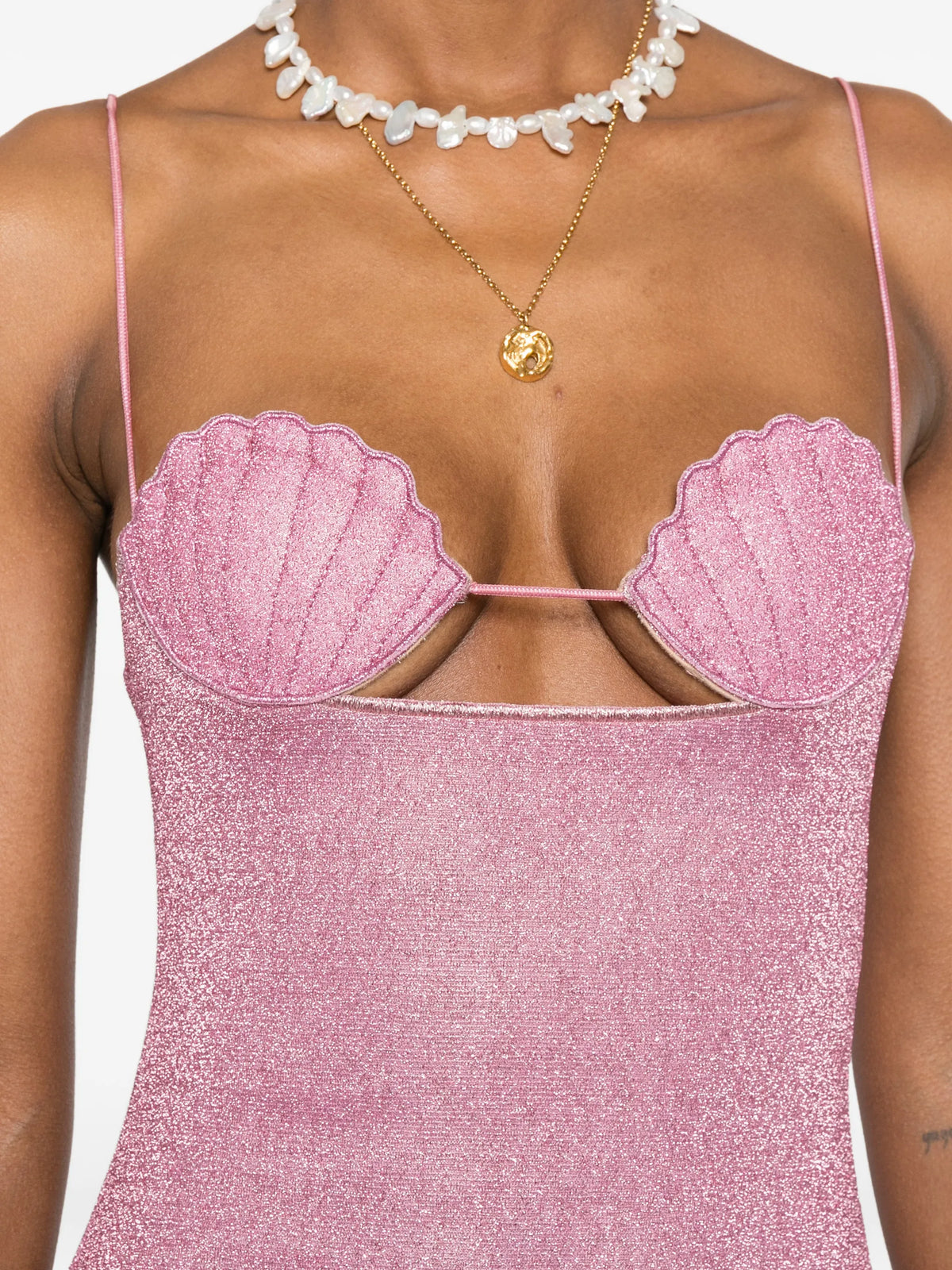 Shell-cup glitter-effect dress