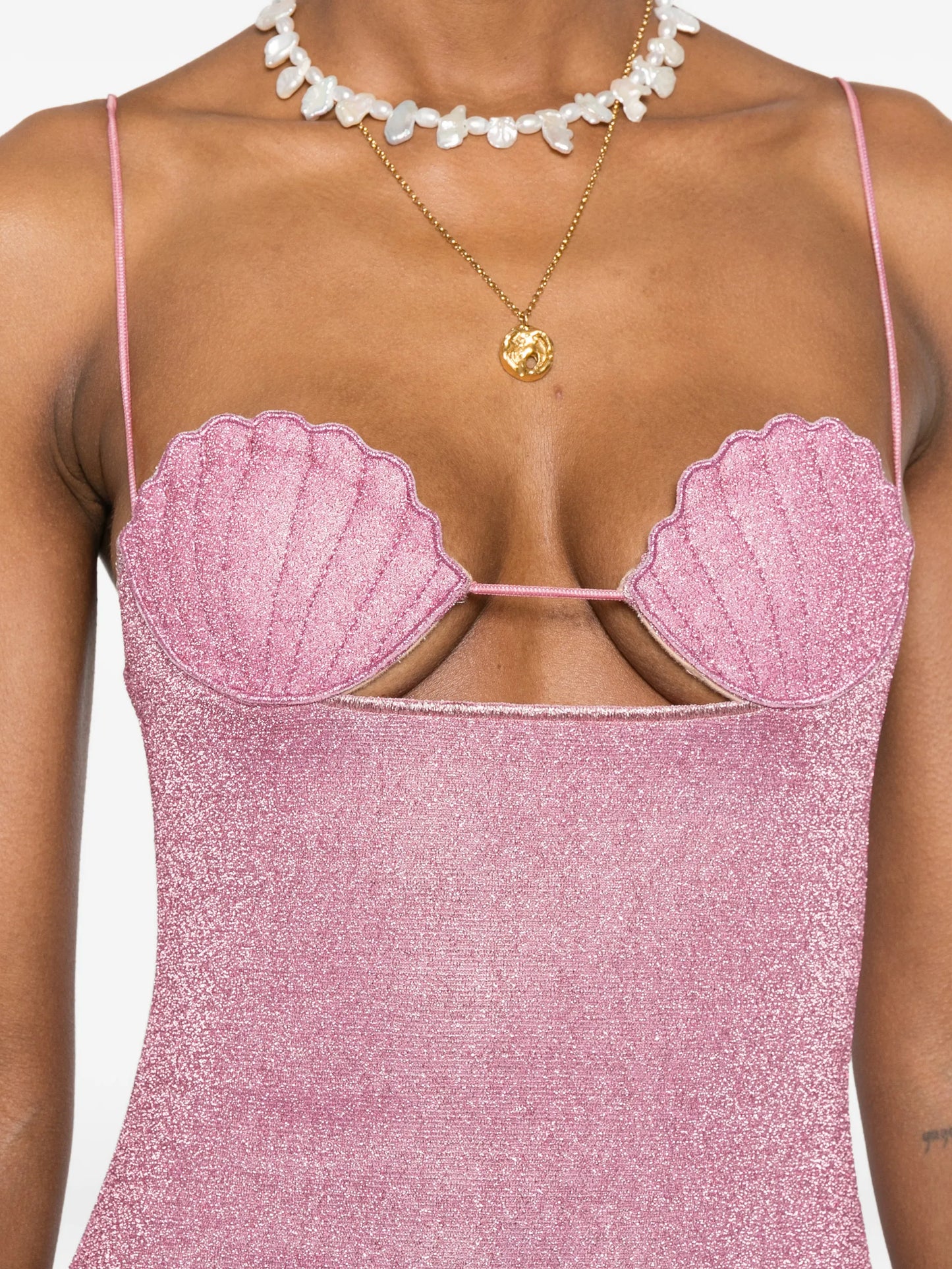 Shell-cup glitter-effect dress