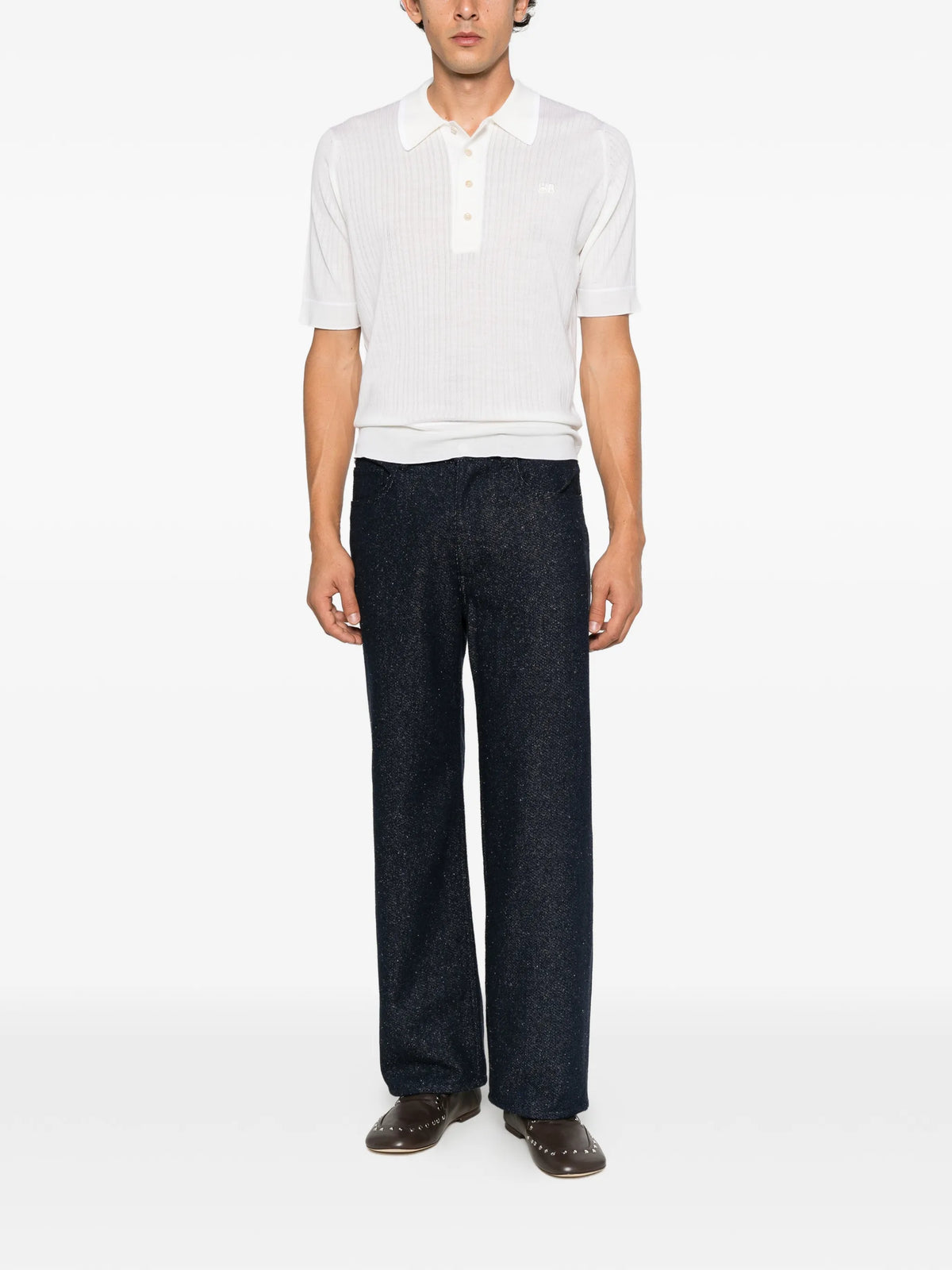 Blessings lace-knit polo shirt