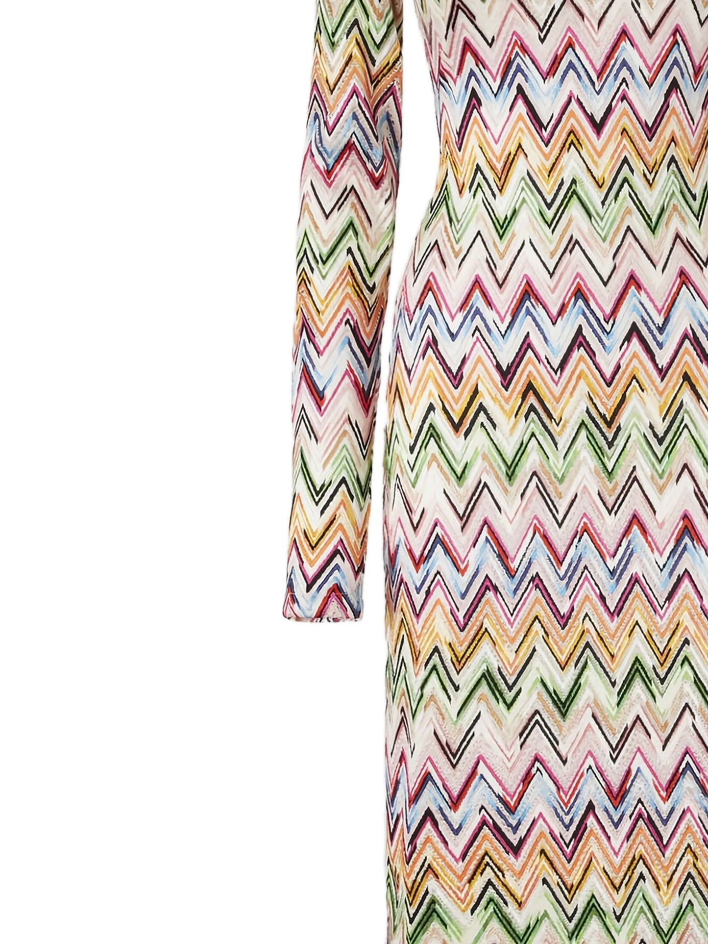 long-sleeved dress in stretch viscose with lace and zigzag motif