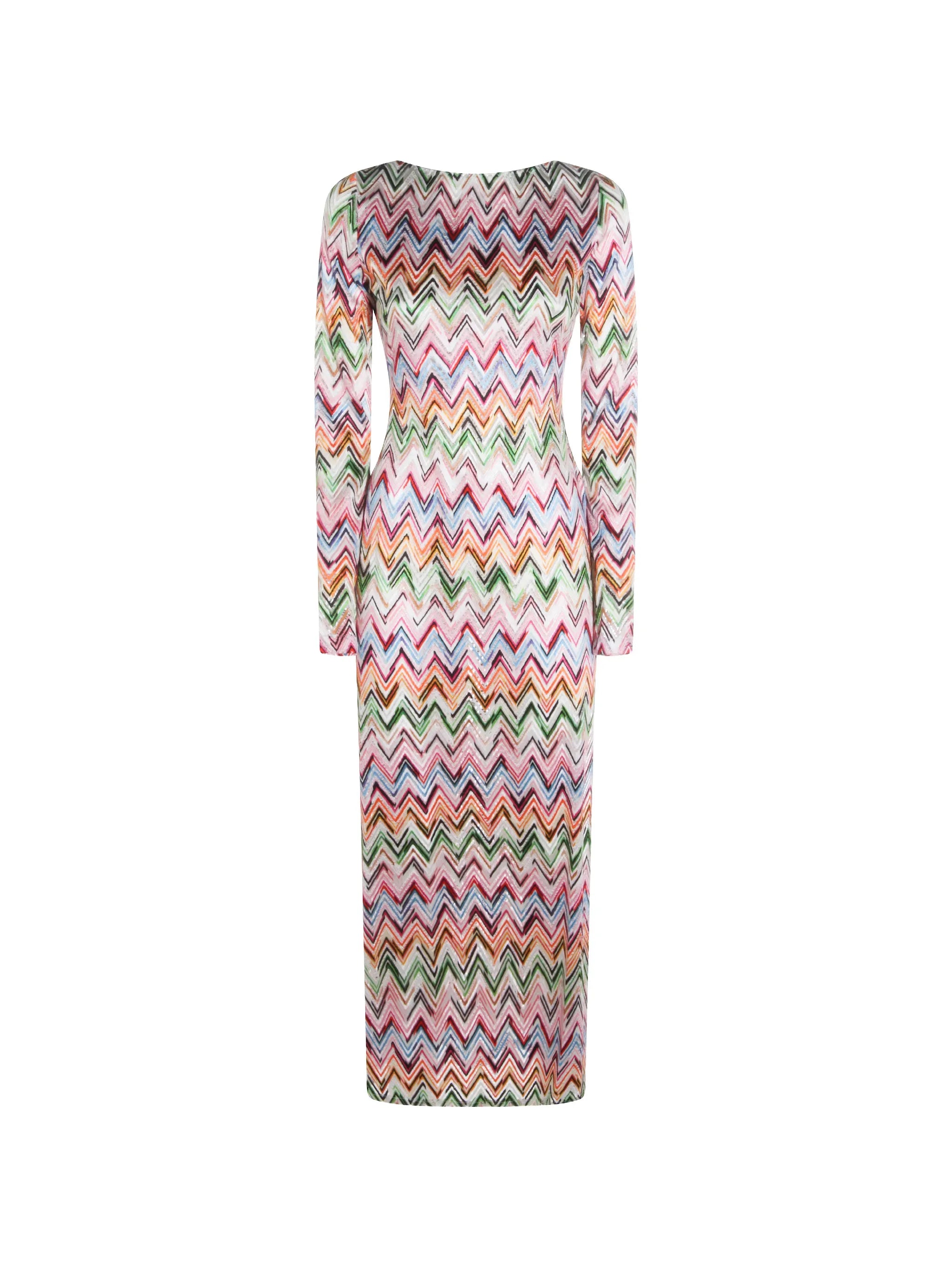 zigzag lace motif long-sleeved dress