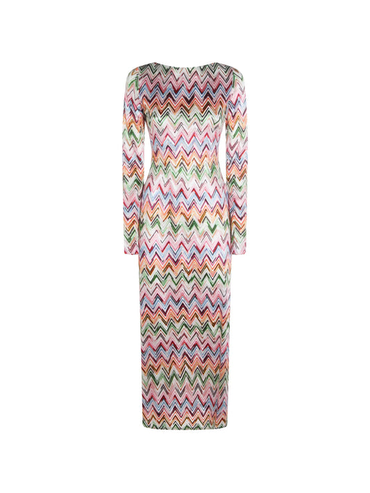 zigzag lace motif long-sleeved dress