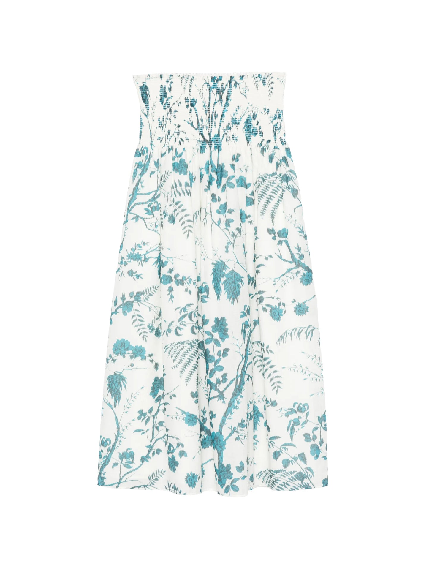 botanical-print smocked midi skirt