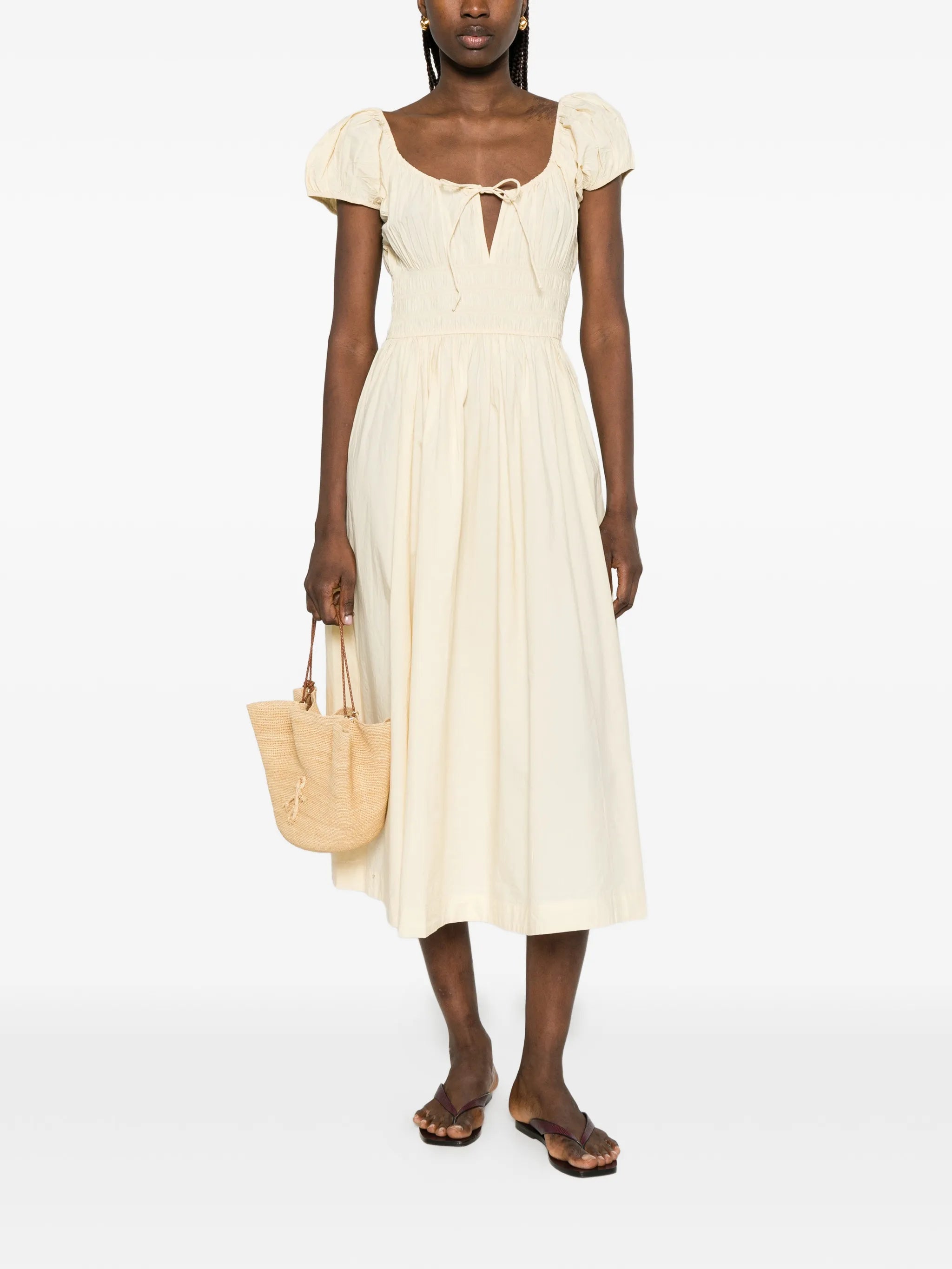 Quinn puff-sleeves midi dress