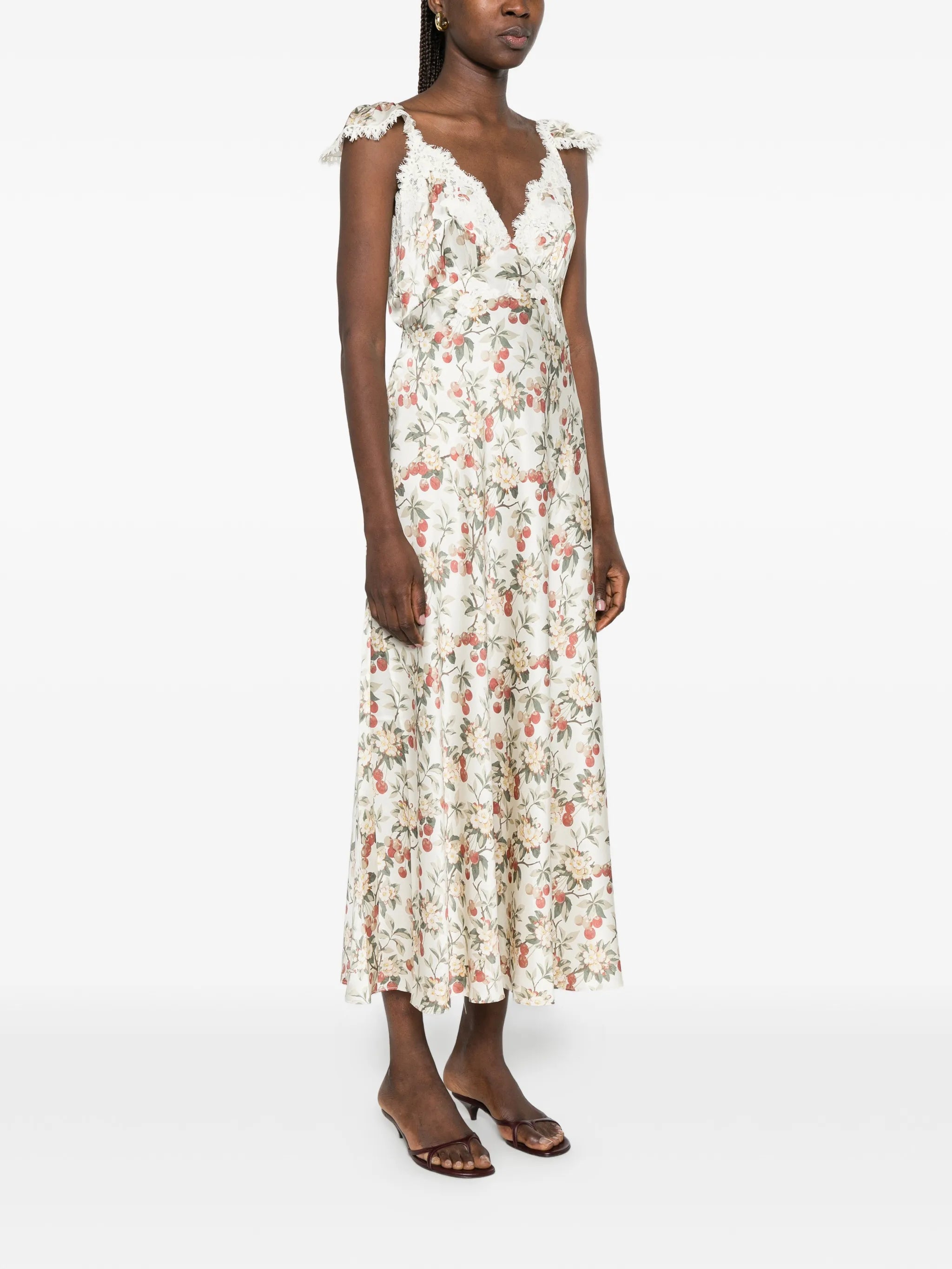 Fiona lace-trim floral-print midi dress