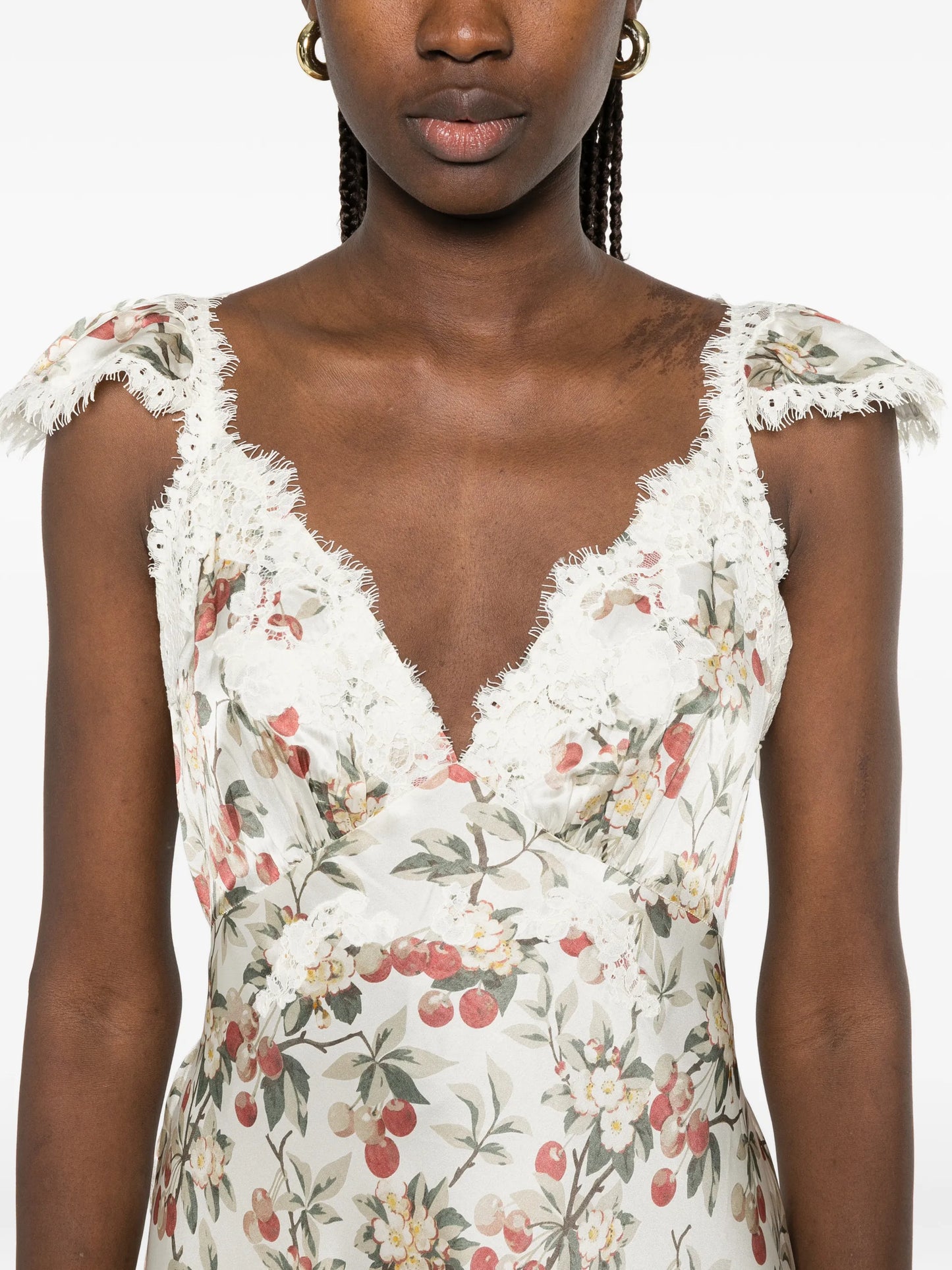 Fiona lace-trim floral-print midi dress