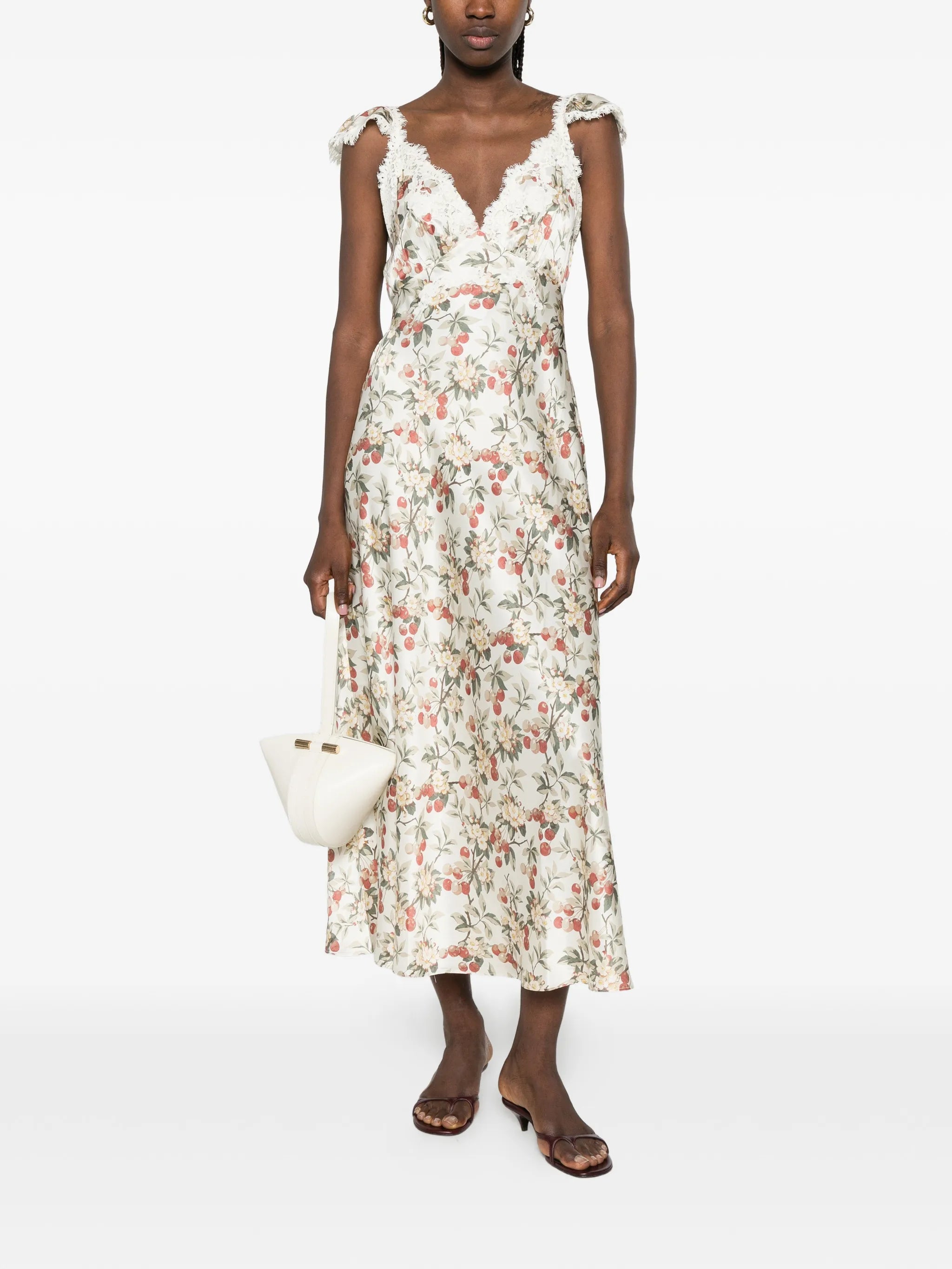 Fiona lace-trim floral-print midi dress